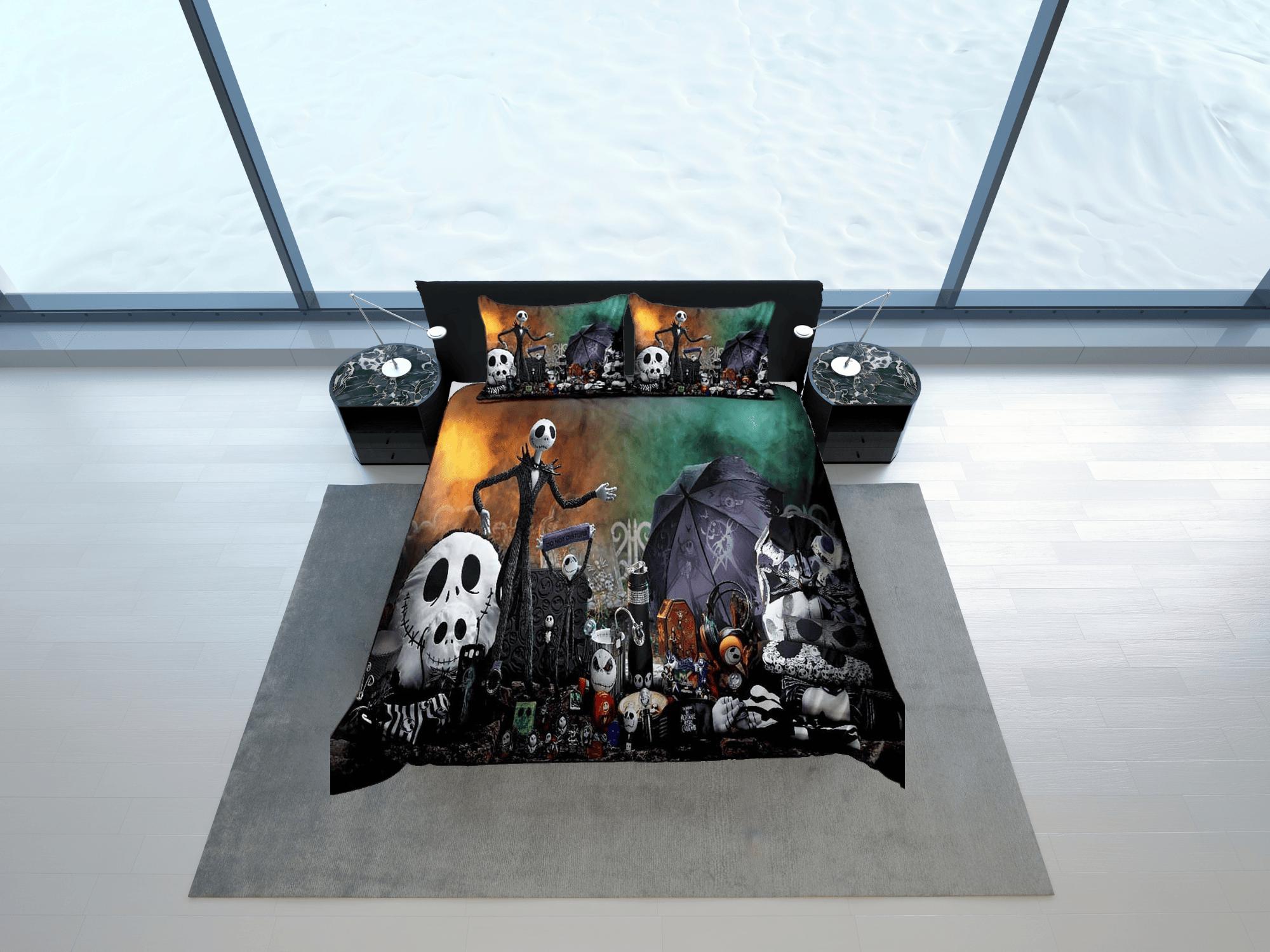 daintyduvet Cute skeleton family halloween bedding & pillowcase, gothic duvet cover, dorm bedding, goth decor toddler bedding, halloween gift