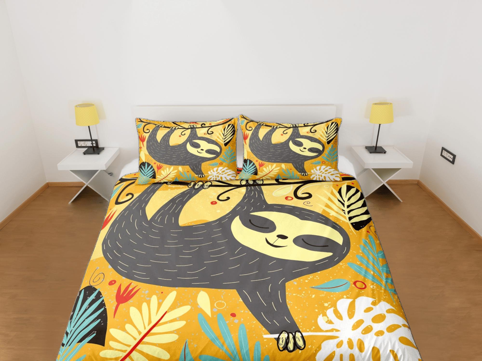 daintyduvet Cute Sloth Yellow Duvet Cover Set Colorful Bedspread, Kids Full Bedding Set with Pillowcase, Comforter Cover Twin