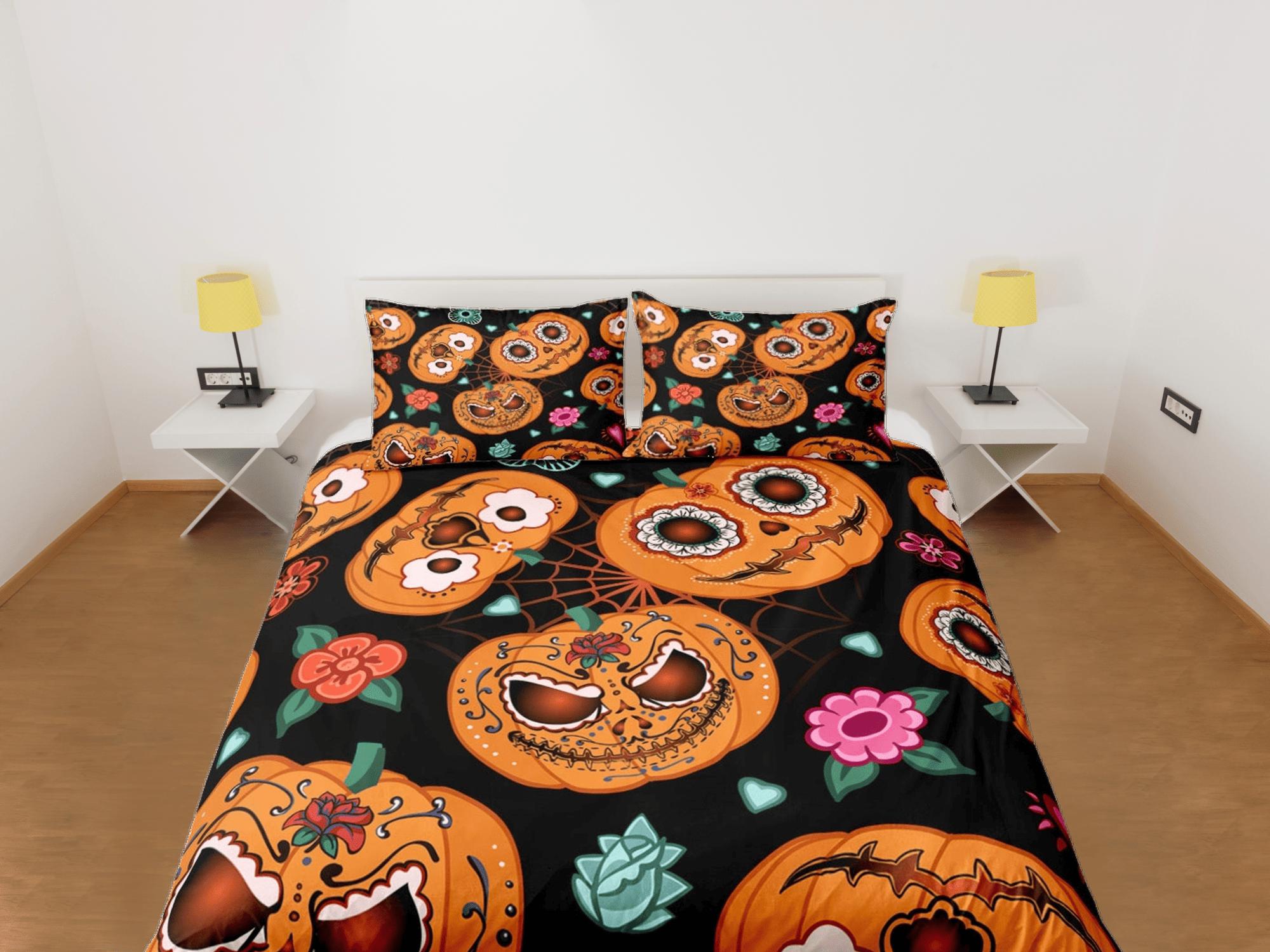 daintyduvet Cute spooky pumpkin halloween bedding & pillowcase, gothic duvet cover, dorm bedding, halloween goth decor toddler bedding, halloween gift
