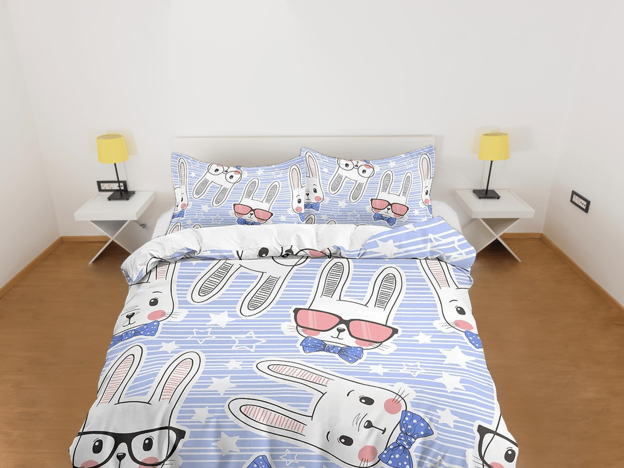 daintyduvet Cute White Bunny Lavender Bedding, Duvet Cover Set & Pillowcase, Zipper Bedding, Dorm Bedding, Teens Adult Duvet King Queen Full Twin Single