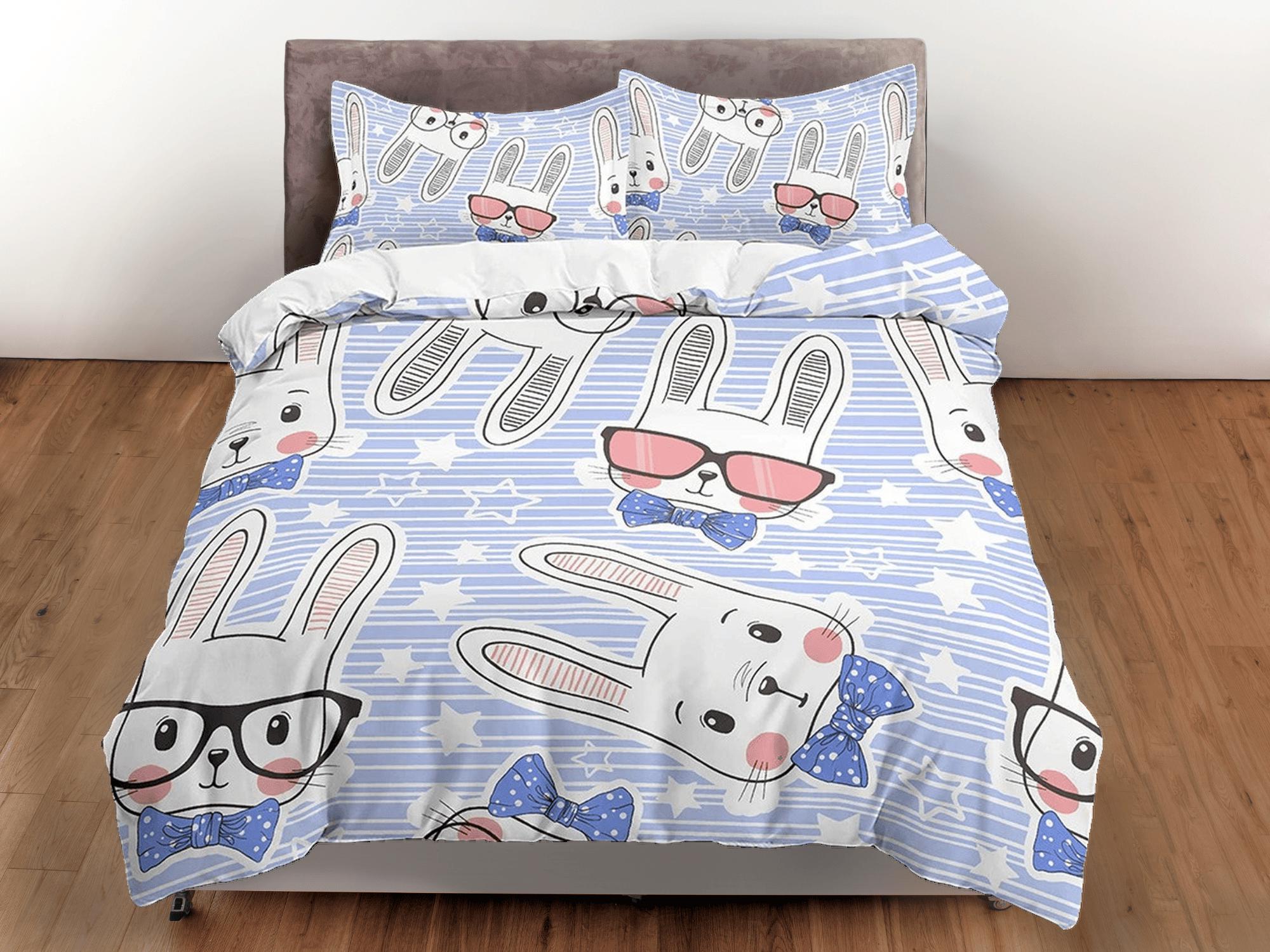 daintyduvet Cute White Bunny Lavender Bedding, Duvet Cover Set & Pillowcase, Zipper Bedding, Dorm Bedding, Teens Adult Duvet King Queen Full Twin Single