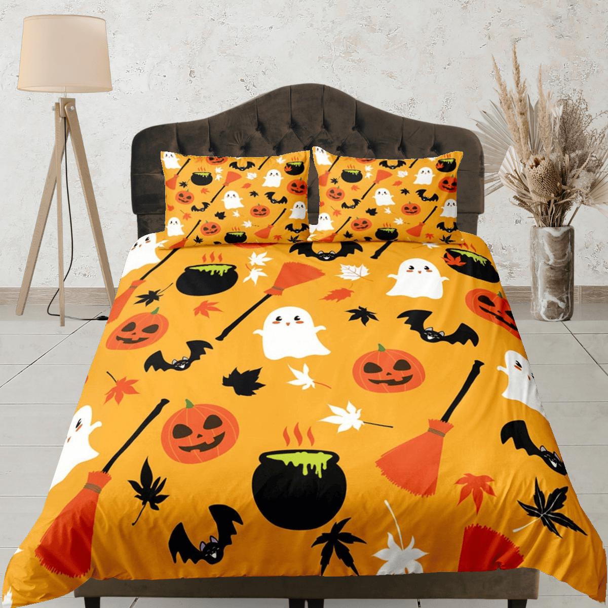 daintyduvet Cute yellow orange pumpkin halloween bedding & pillowcase, gothic duvet cover, dorm bedding, goth decor toddler bedding, halloween gift