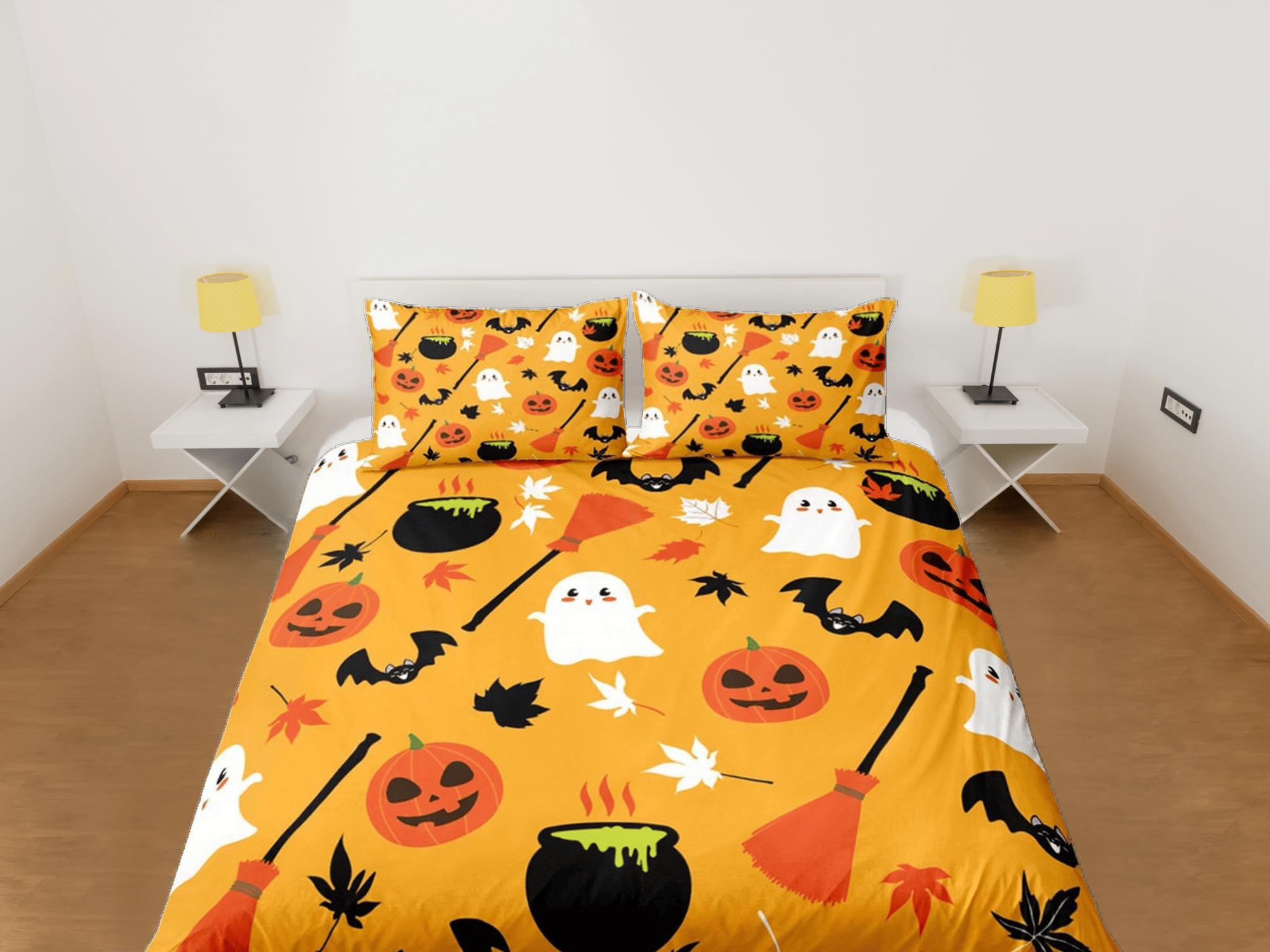 daintyduvet Cute yellow orange pumpkin halloween bedding & pillowcase, gothic duvet cover, dorm bedding, goth decor toddler bedding, halloween gift