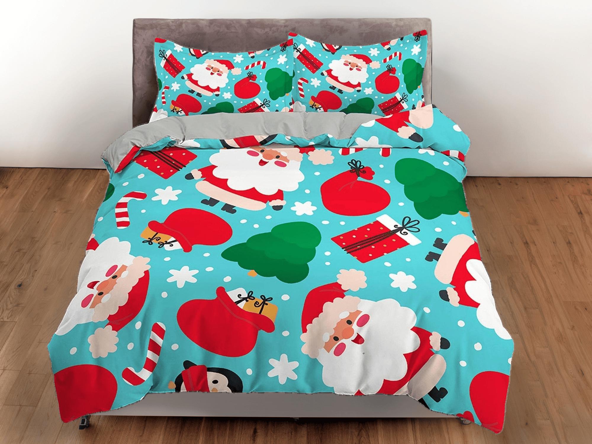 daintyduvet Cyan cute santa claus duvet cover set, christmas full size bedding & pillowcase, college bedding, crib toddler bedding, holiday gift