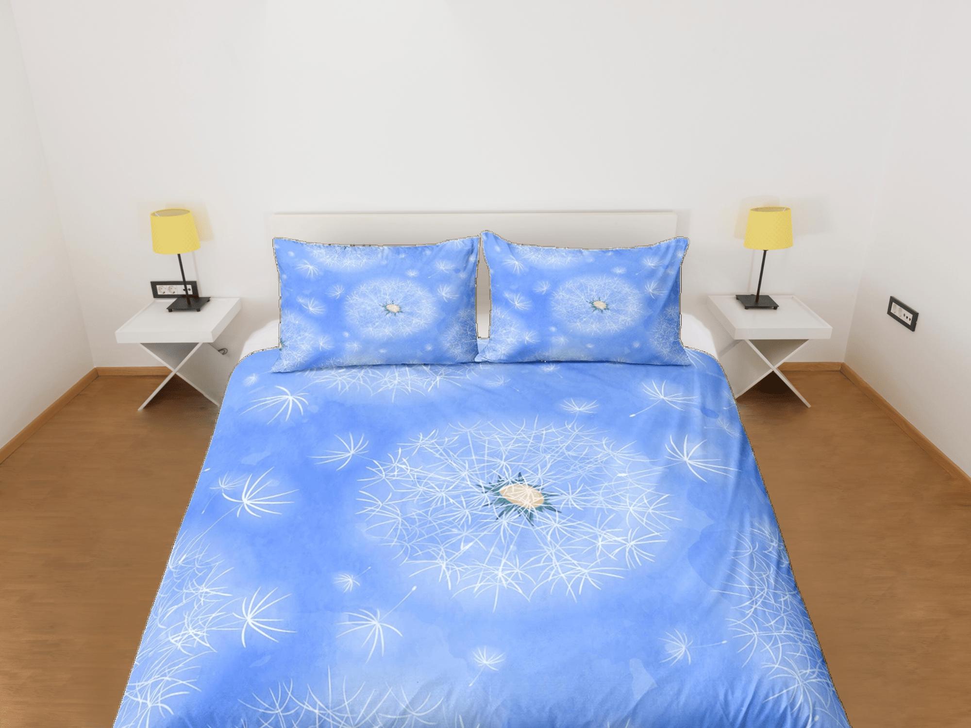 daintyduvet Dandelion floral blue duvet cover colorful bedding, teen girl bedroom, baby girl crib bedding boho maximalist bedspread aesthetic bedding