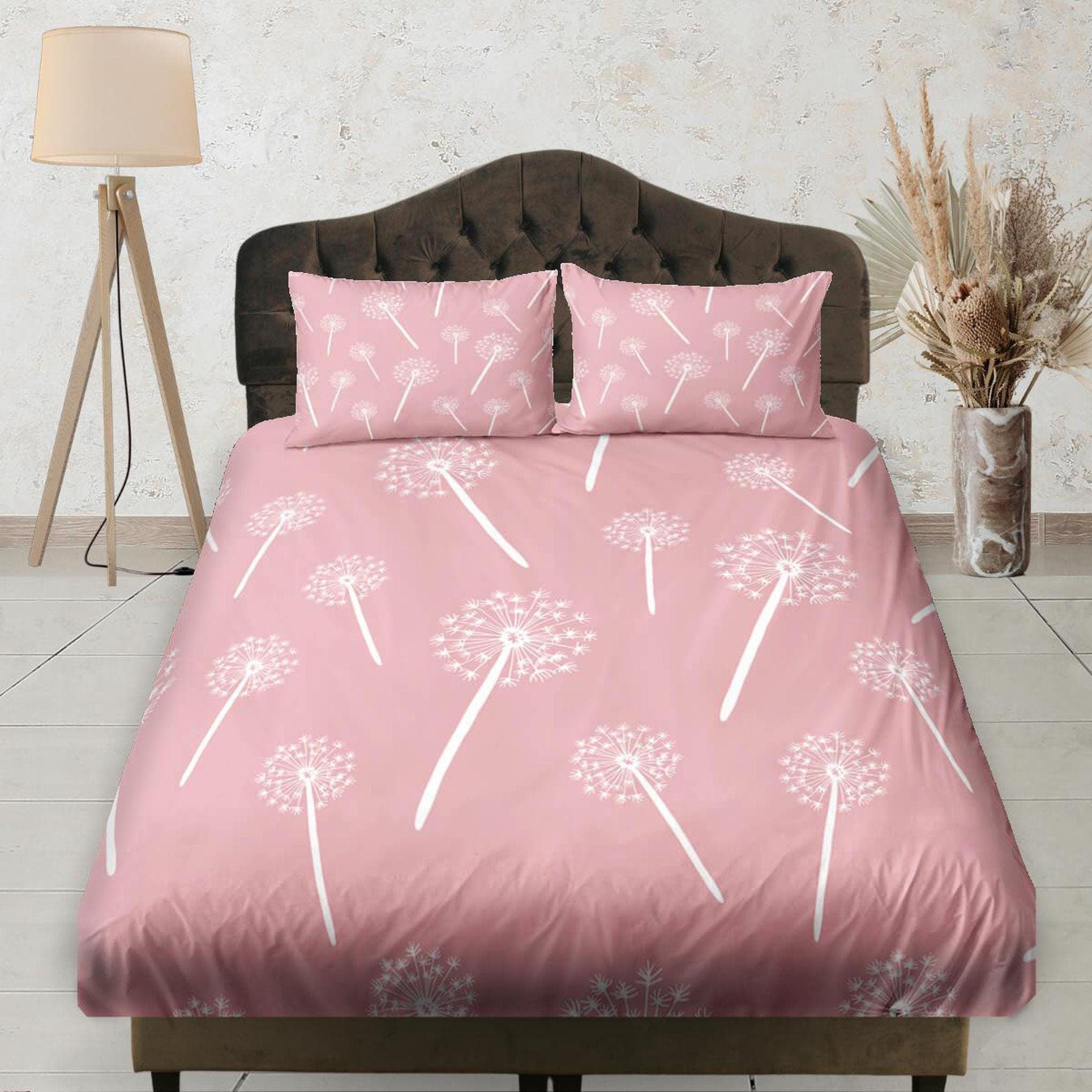 daintyduvet Dandellion Baby Pink Fitted Sheet, Floral Prints, Boho Bedding Set Full, Elastic Bedsheet, Dorm Bedding, Crib Sheet, Shabby Chic Bedding