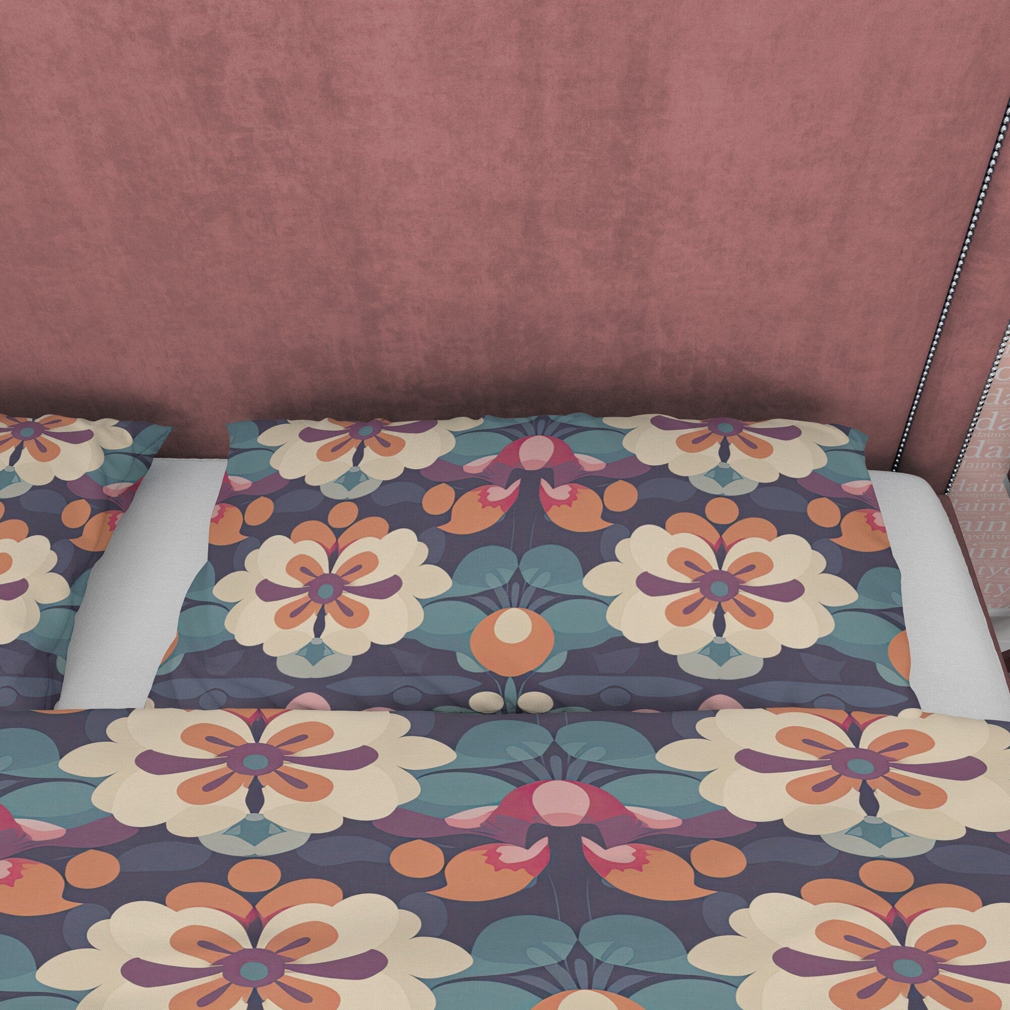 Decorative Abstract Floral Retro Bedding Set, Vintage Flower Bohemian Duvet Cover, Seamless Pattern  Quilt Cover, Zipper Bedding