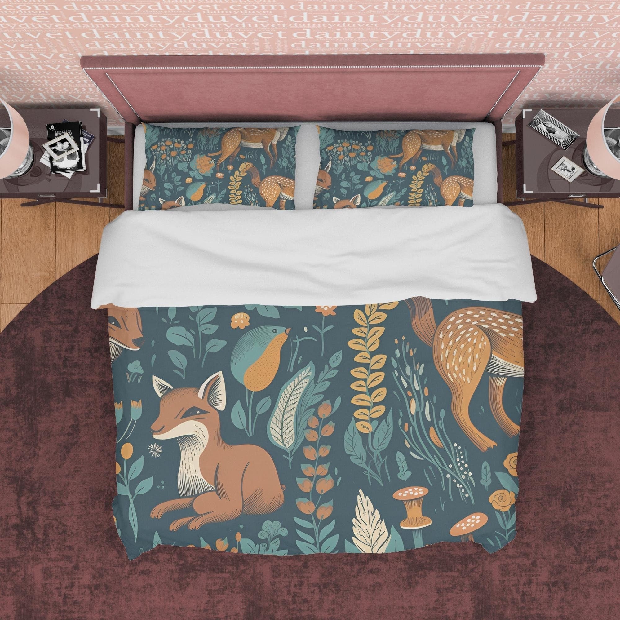 Deer Retro Bedding Set, Jungle Duvet Cover, Green Quilt Cover, Forest Bedspread, Animal Bed Cover, Zipper Bedding, Wildlife Bed Cover