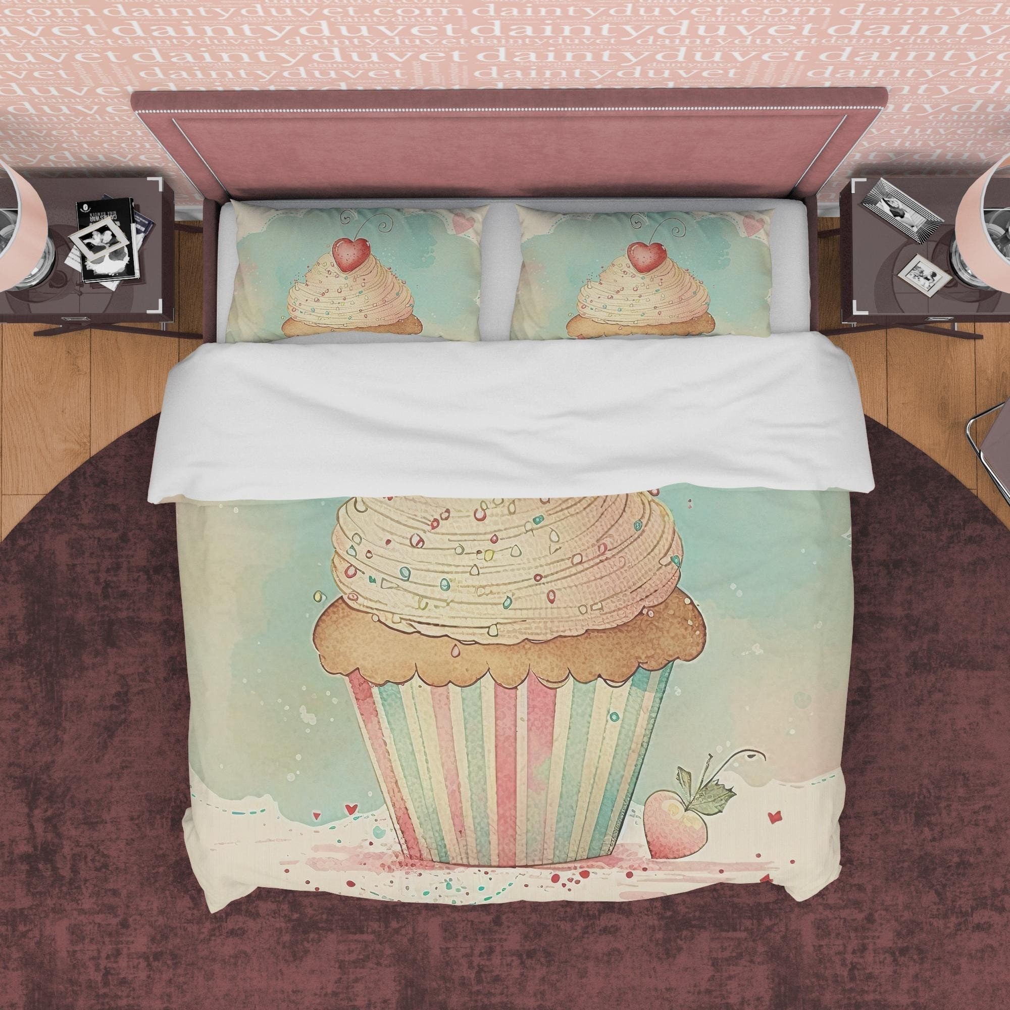 Delightful Cupcake Duvet Cover Boho Bedroom Set, Sweet Girly Bedspread,  Pastel Color Cute Quilt Cover, Dorm Bedding, Baby Girl Crib Set