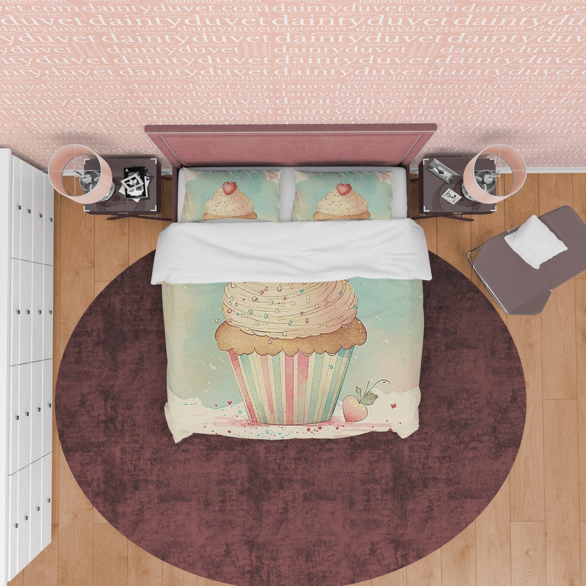 Delightful Cupcake Duvet Cover Boho Bedroom Set, Sweet Girly Bedspread,  Pastel Color Cute Quilt Cover, Dorm Bedding, Baby Girl Crib Set