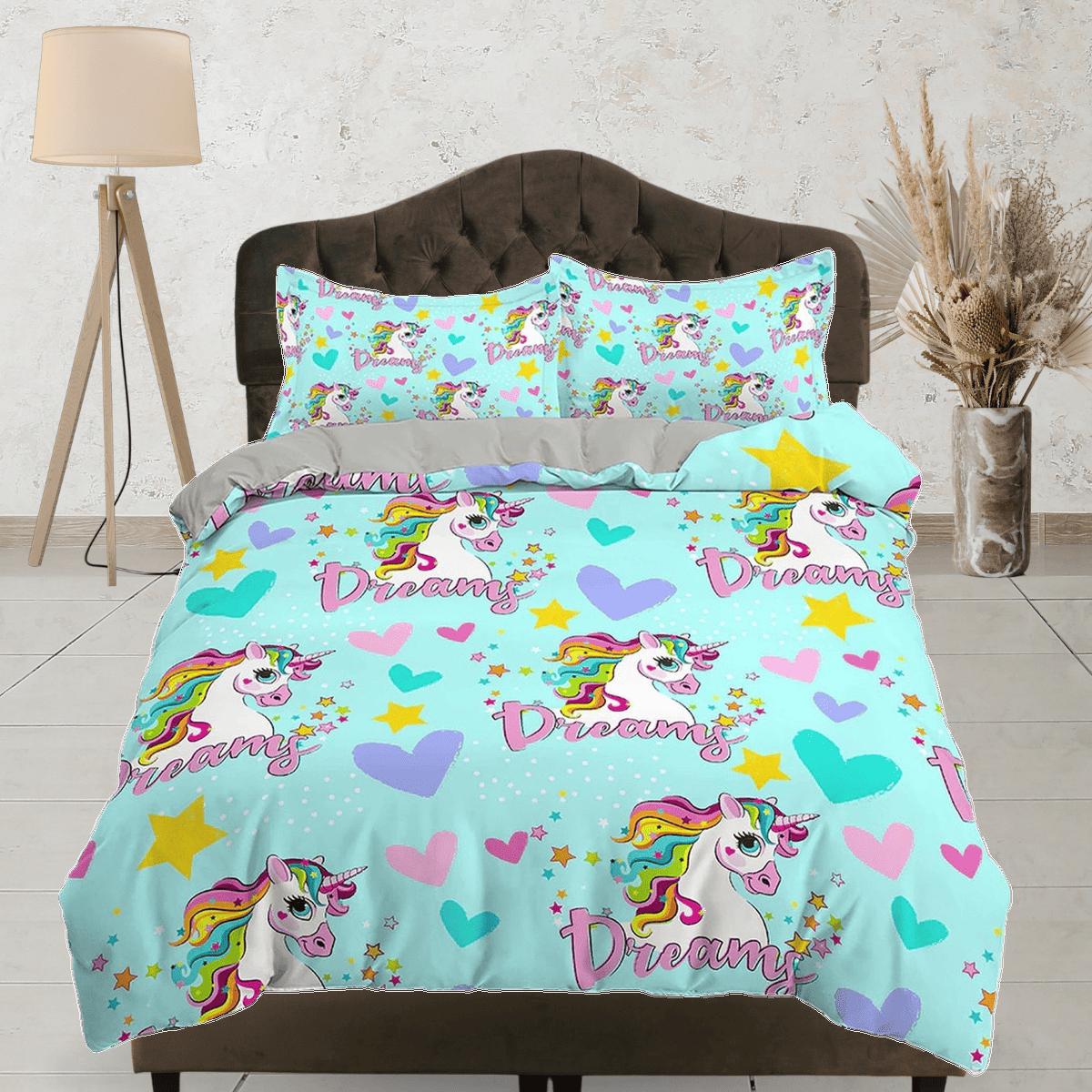 daintyduvet Dream unicorn, colorful toddler bedding, unique duvet cover for nursery kids, crib bedding, baby zipper bedding, king queen full twin