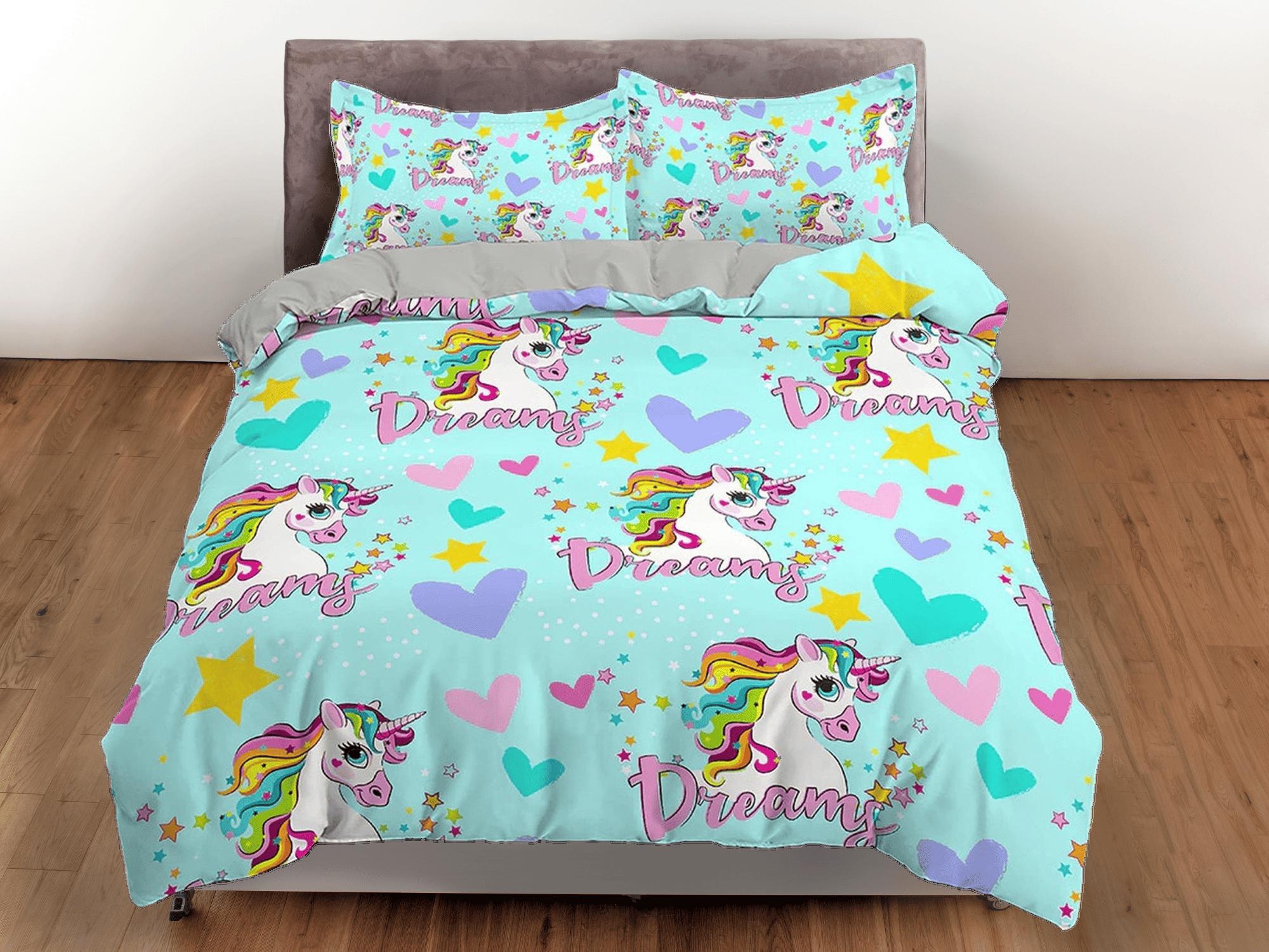 daintyduvet Dream unicorn, colorful toddler bedding, unique duvet cover for nursery kids, crib bedding, baby zipper bedding, king queen full twin