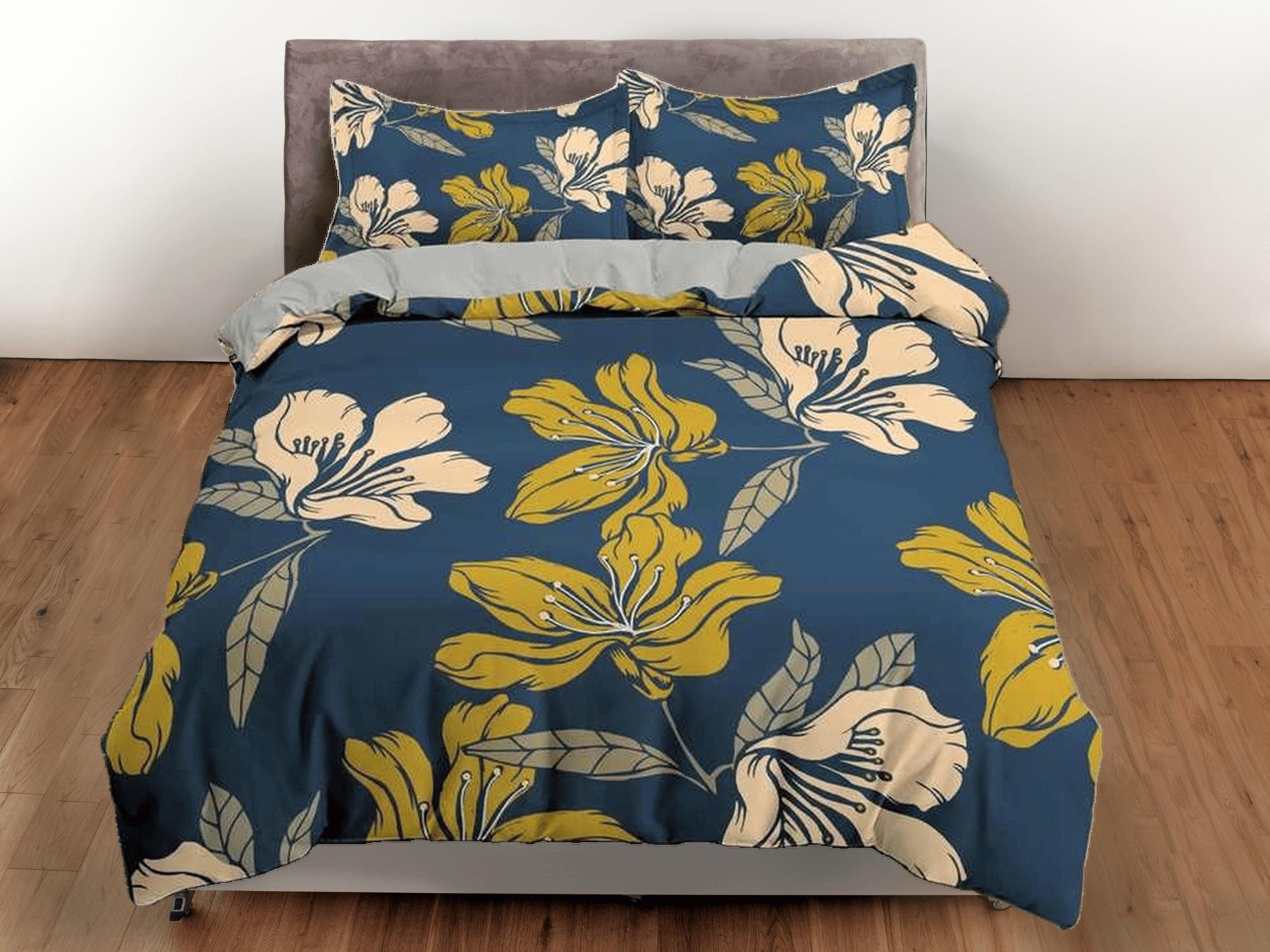 daintyduvet Easter lily floral blue duvet cover colorful bedding, teen girl bedroom, baby girl crib bedding boho maximalist bedspread aesthetic bedding
