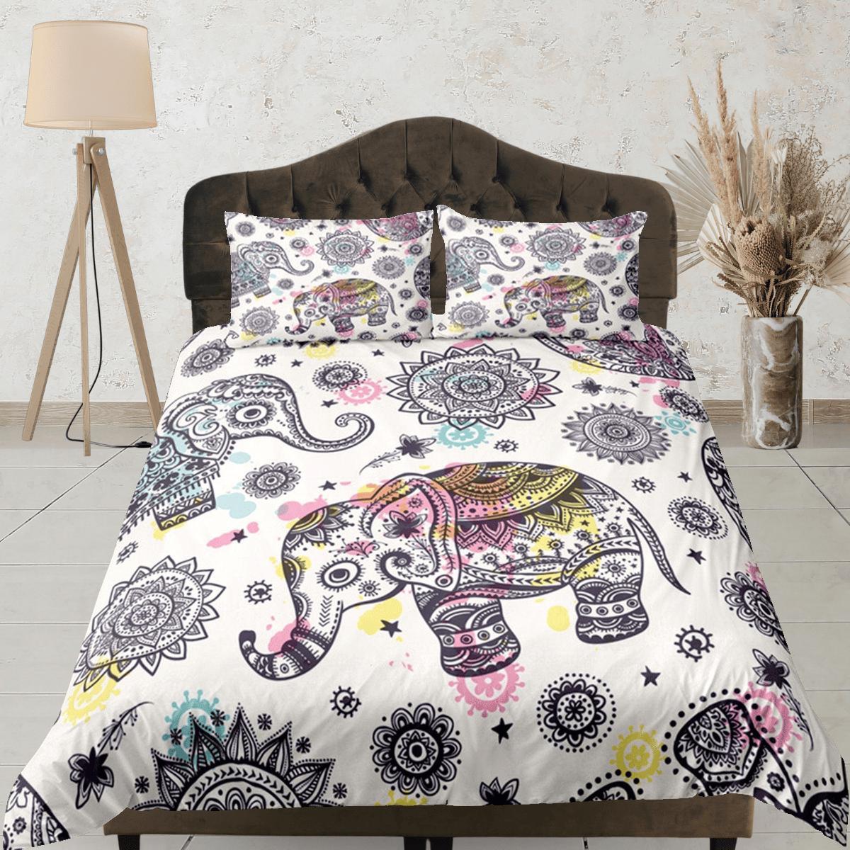 daintyduvet Elephant Batik Duvet Cover Set Boho Bedding, Animal Dorm Bedding with Pillowcase