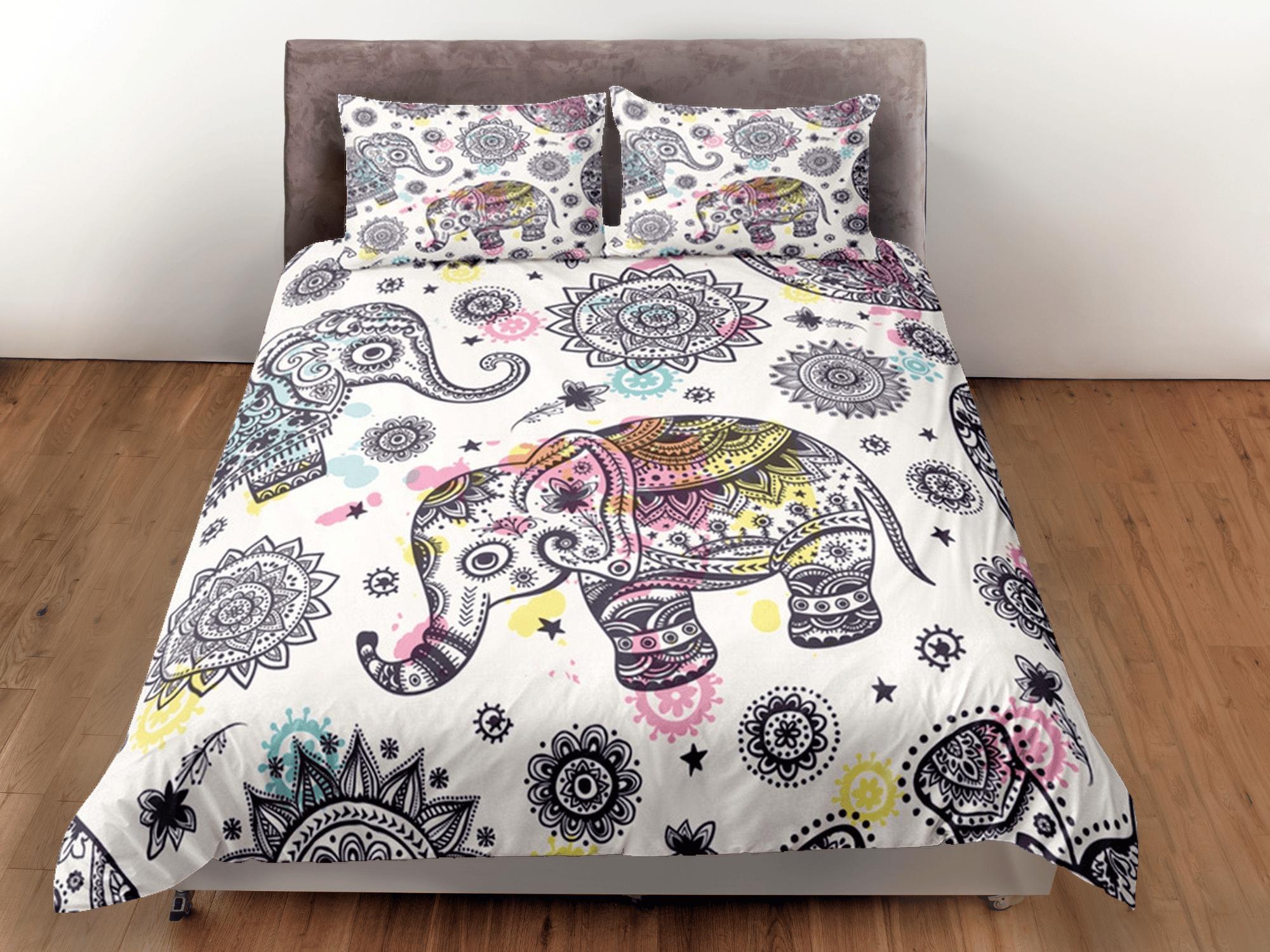 daintyduvet Elephant Batik Duvet Cover Set Boho Bedding, Animal Dorm Bedding with Pillowcase