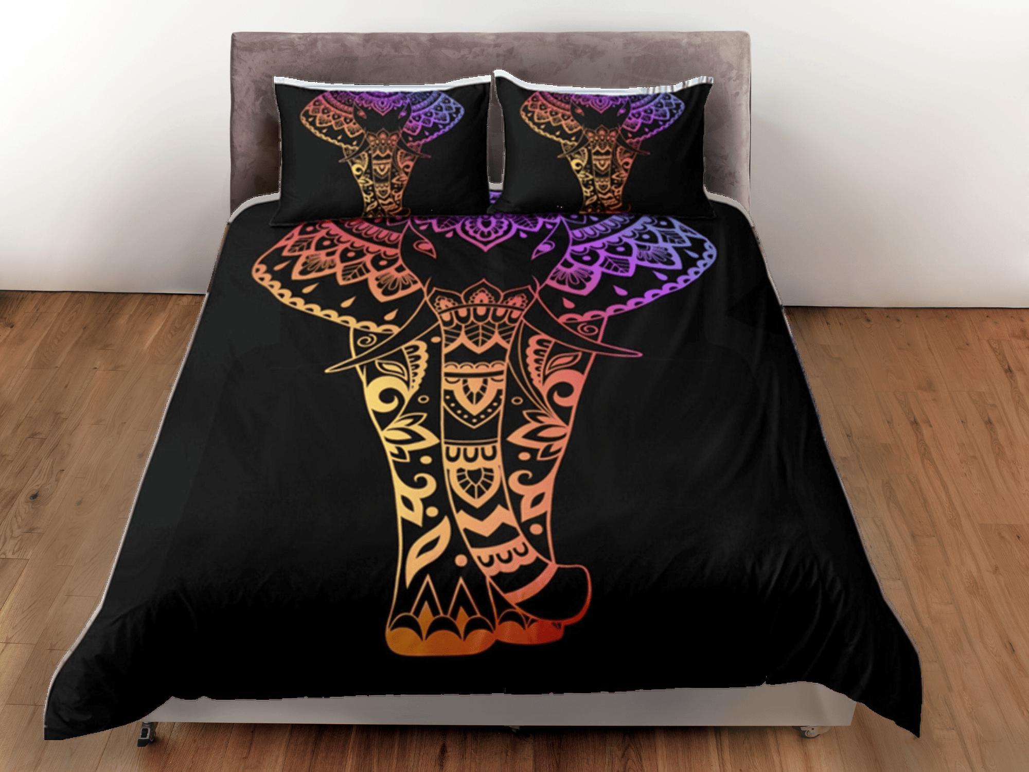 daintyduvet Elephant Black Duvet Cover Set Boho Bedspread, Bohemian Dorm Bedding & Pillowcase