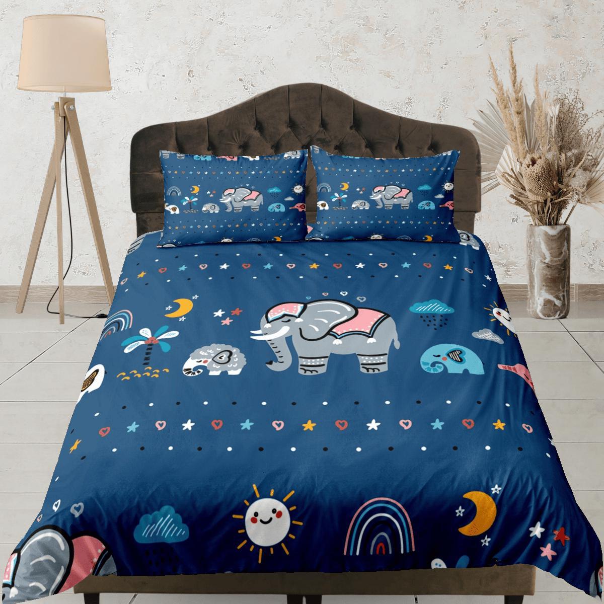 daintyduvet Elephant Blue Duvet Cover Set Colorful Bedspread, Kids Full Bedding Set with Pillowcase, Comforter Cover Twin