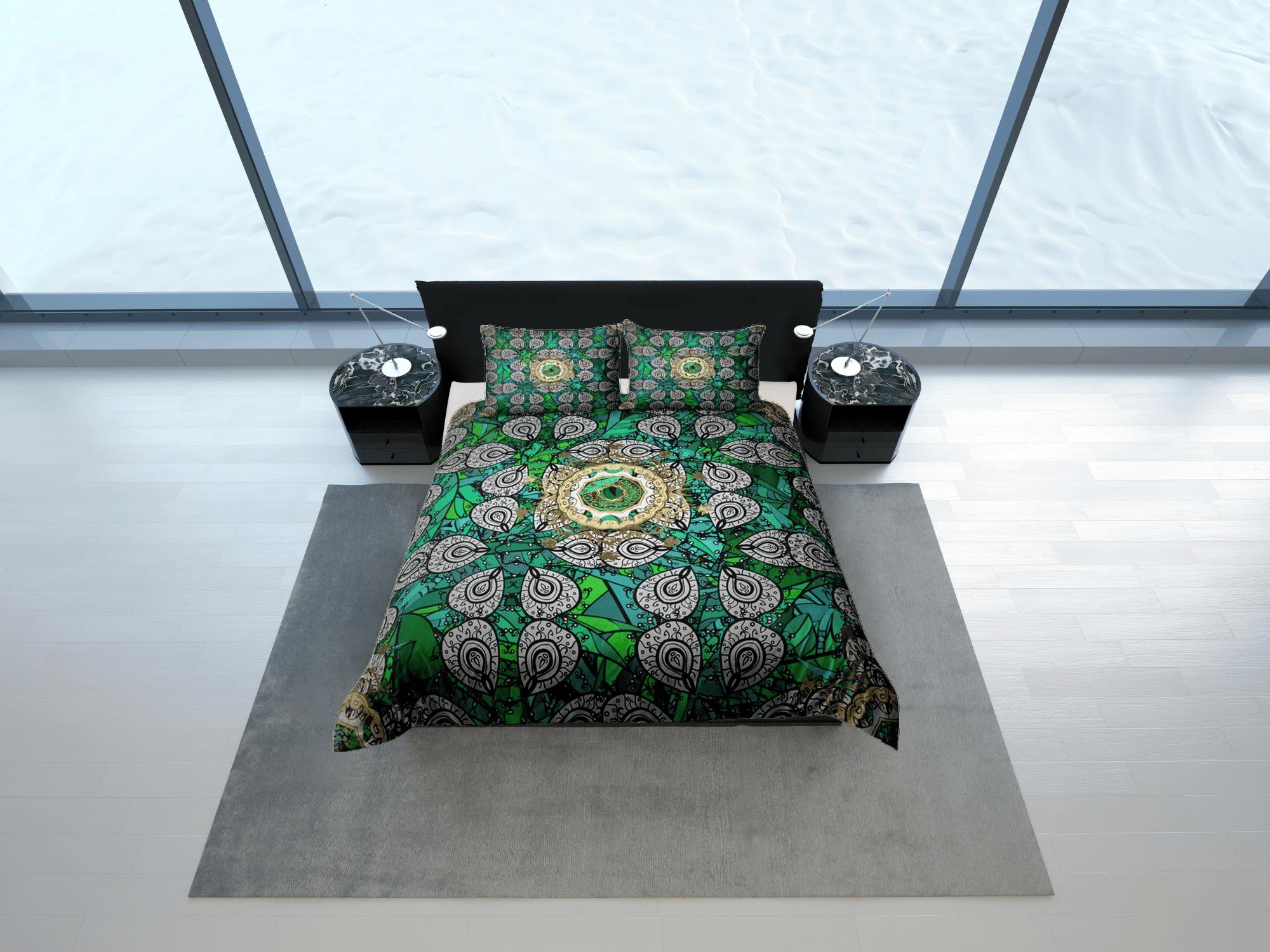 daintyduvet Emerald green whimsical african bedding set duvet cover, boho bedding ethnic tribal design, afrocentric designer bedding, south african gift