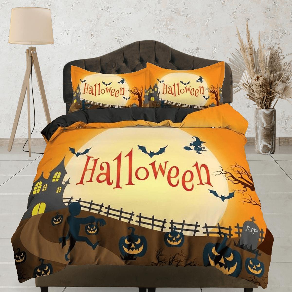 daintyduvet Farmhouse halloween bedding & pillowcase, gothic duvet cover, dorm bedding, goth decor toddler bedding, halloween gift