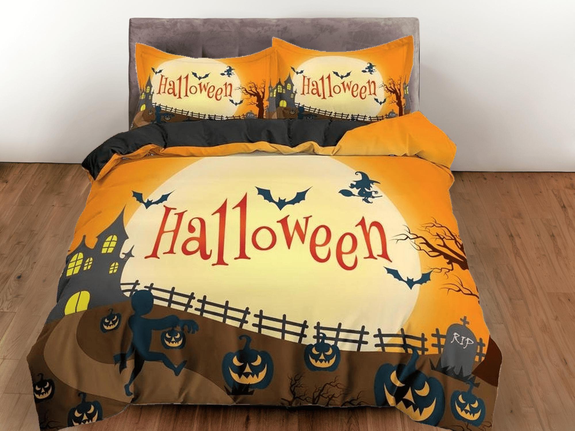 daintyduvet Farmhouse halloween bedding & pillowcase, gothic duvet cover, dorm bedding, goth decor toddler bedding, halloween gift