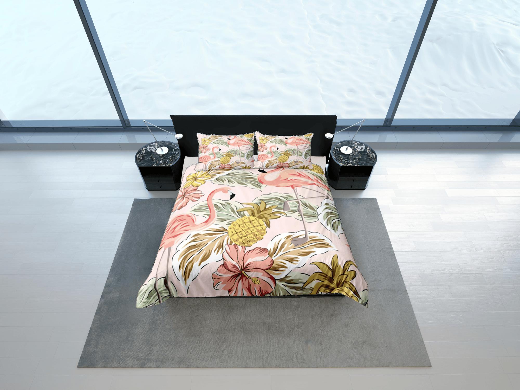 daintyduvet Flamingo Duvet Cover Set Cute Bedspread, Tropical Theme Dorm Bedding & Pillowcase