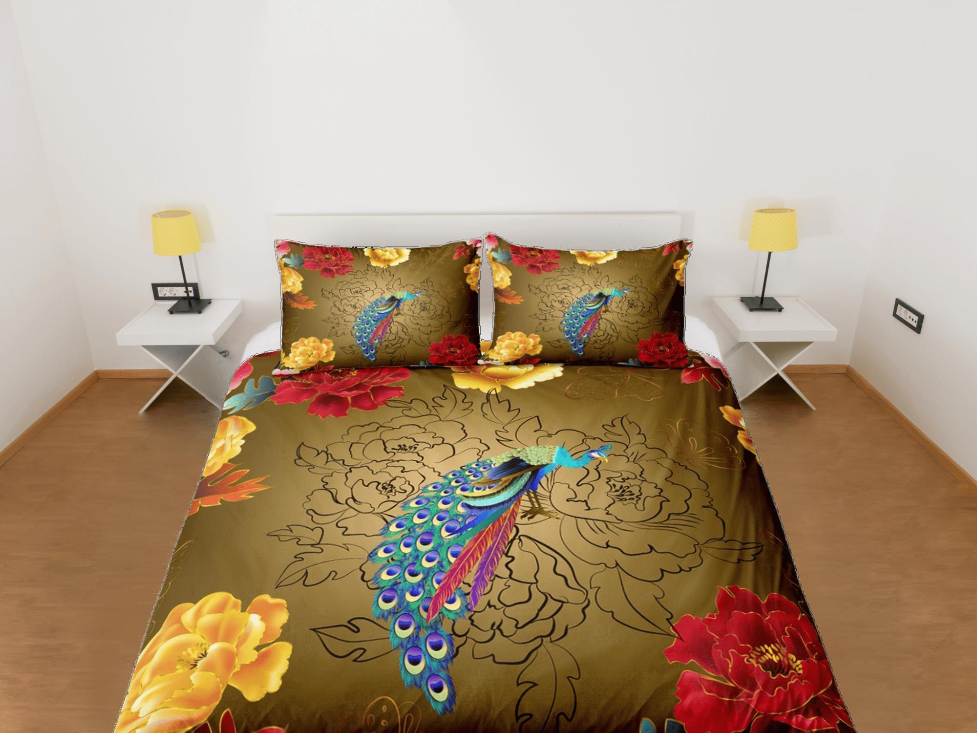 daintyduvet Floral prints and peacock decor aesthetic bedding set full, luxury duvet cover queen, king, boho duvet, designer bedding, maximalist