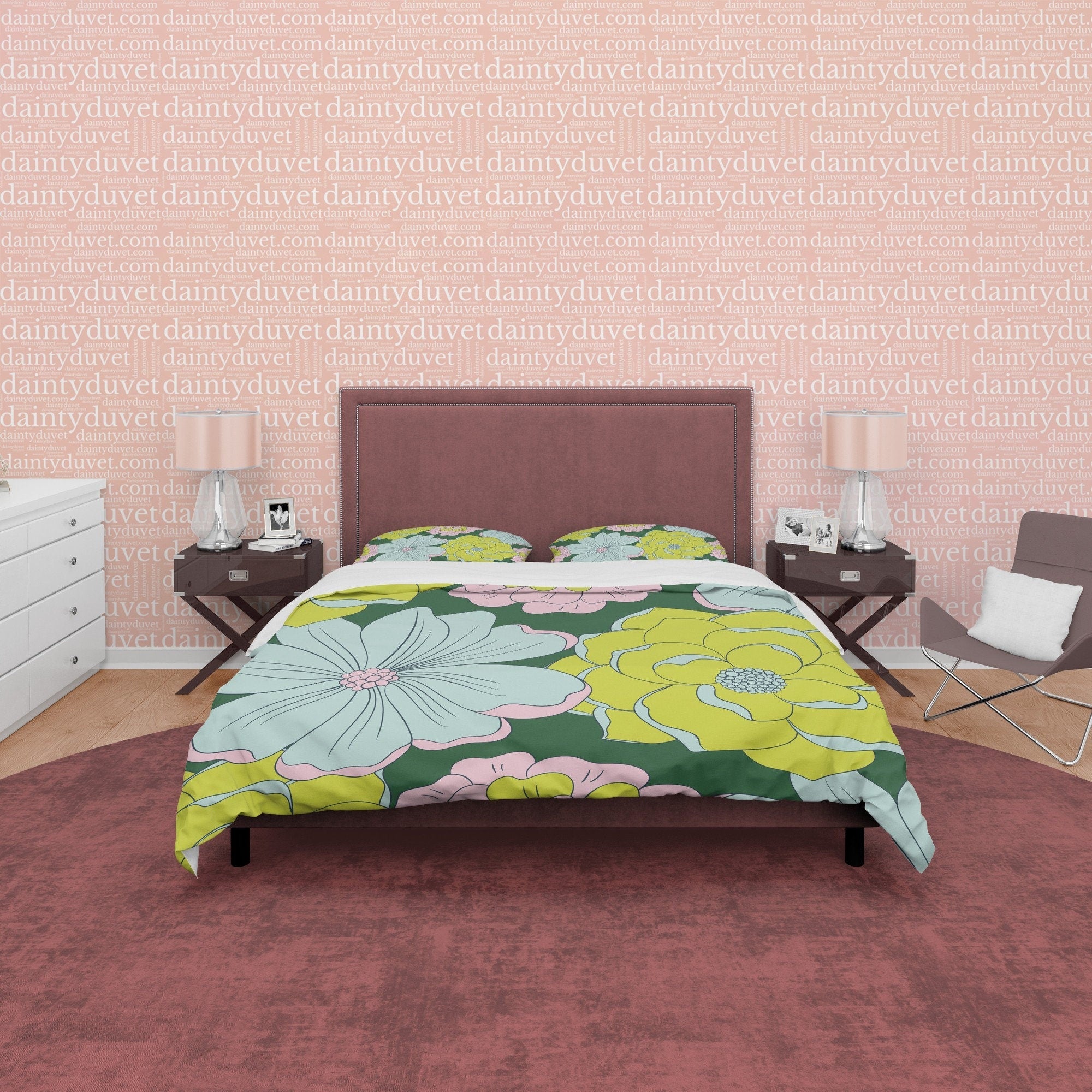 Flower Boho Bedding Colorful Duvet Cover Bohemian Bedroom Set, Floral Quilt Cover, Aesthetic Bedspread, Bright Colors Unique Room Decor