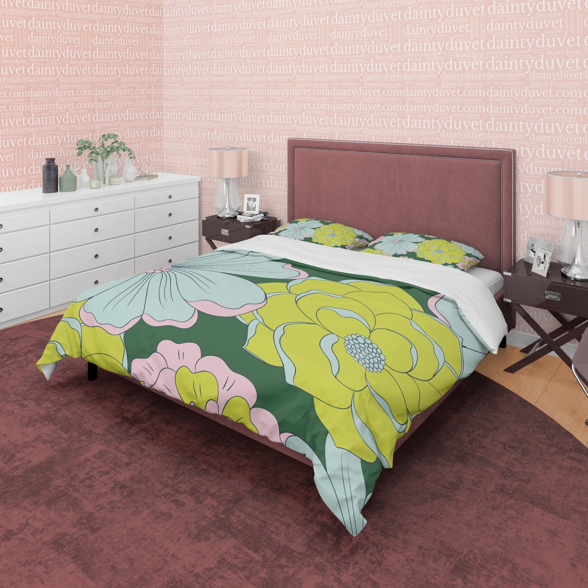 Flower Boho Bedding Colorful Duvet Cover Bohemian Bedroom Set, Floral Quilt Cover, Aesthetic Bedspread, Bright Colors Unique Room Decor