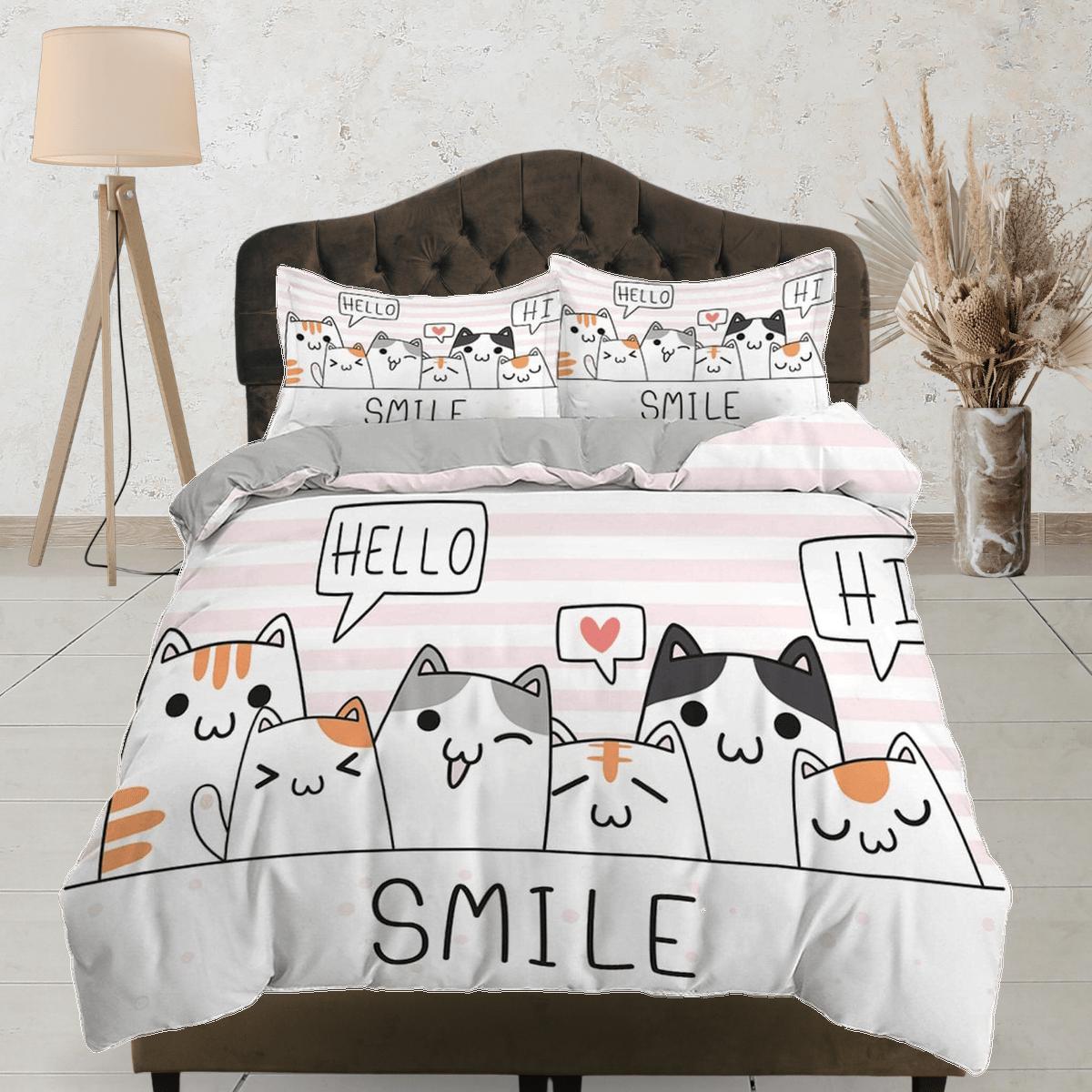 daintyduvet Friendly cats bedding, toddler bedding, kids duvet cover set, gift for cat lovers, baby bedding, baby shower gift