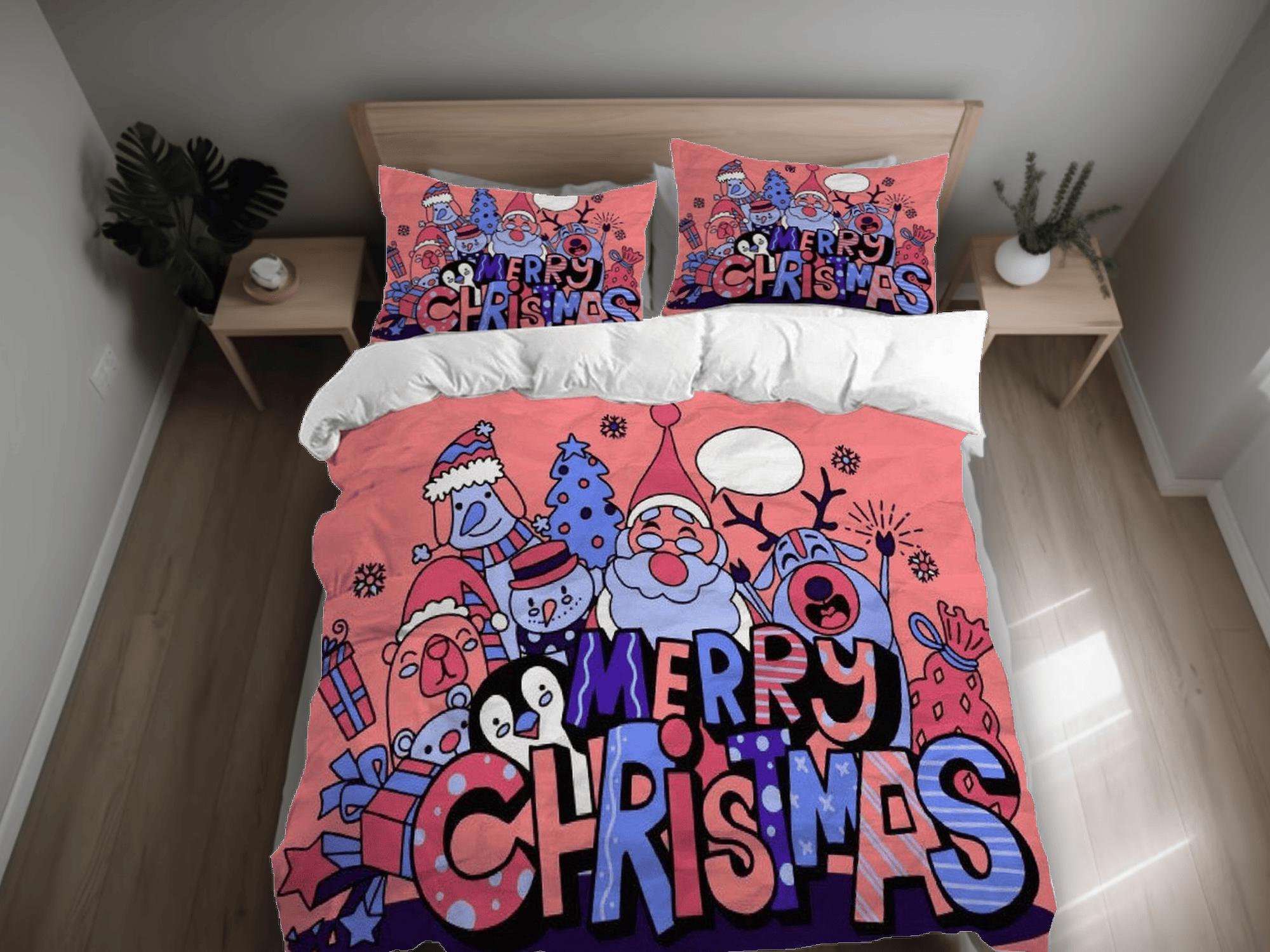 daintyduvet Friends Merry Christmas bedding & pillowcase holiday gift coral duvet cover king queen full twin toddler bedding baby Christmas farmhouse