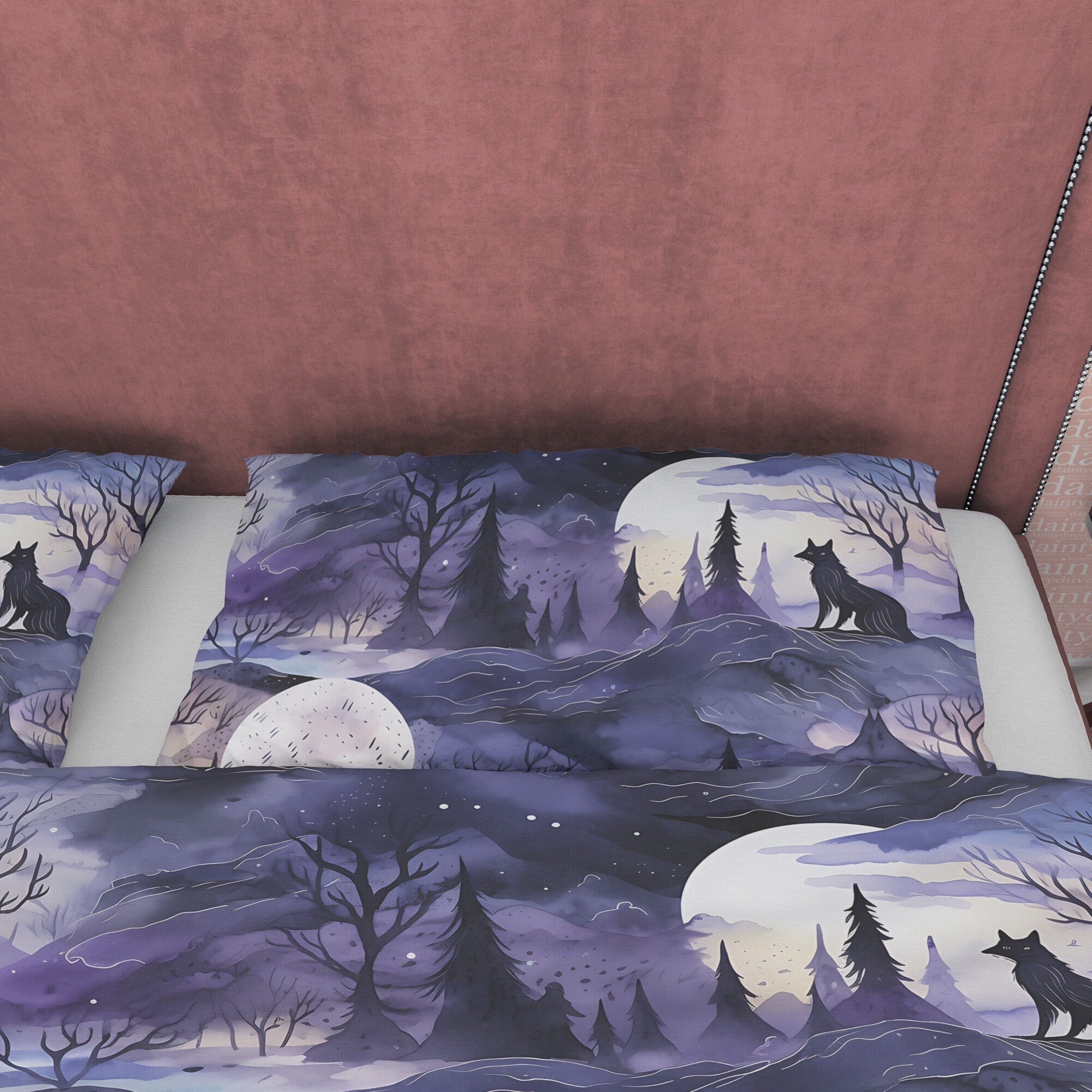 Full Moon Scary Midnight Duvet Cover Set, Haunted Forest Quilt Cover Aesthetic Zipper Bedding, Halloween Room Decor, Purple Blanket Cover
