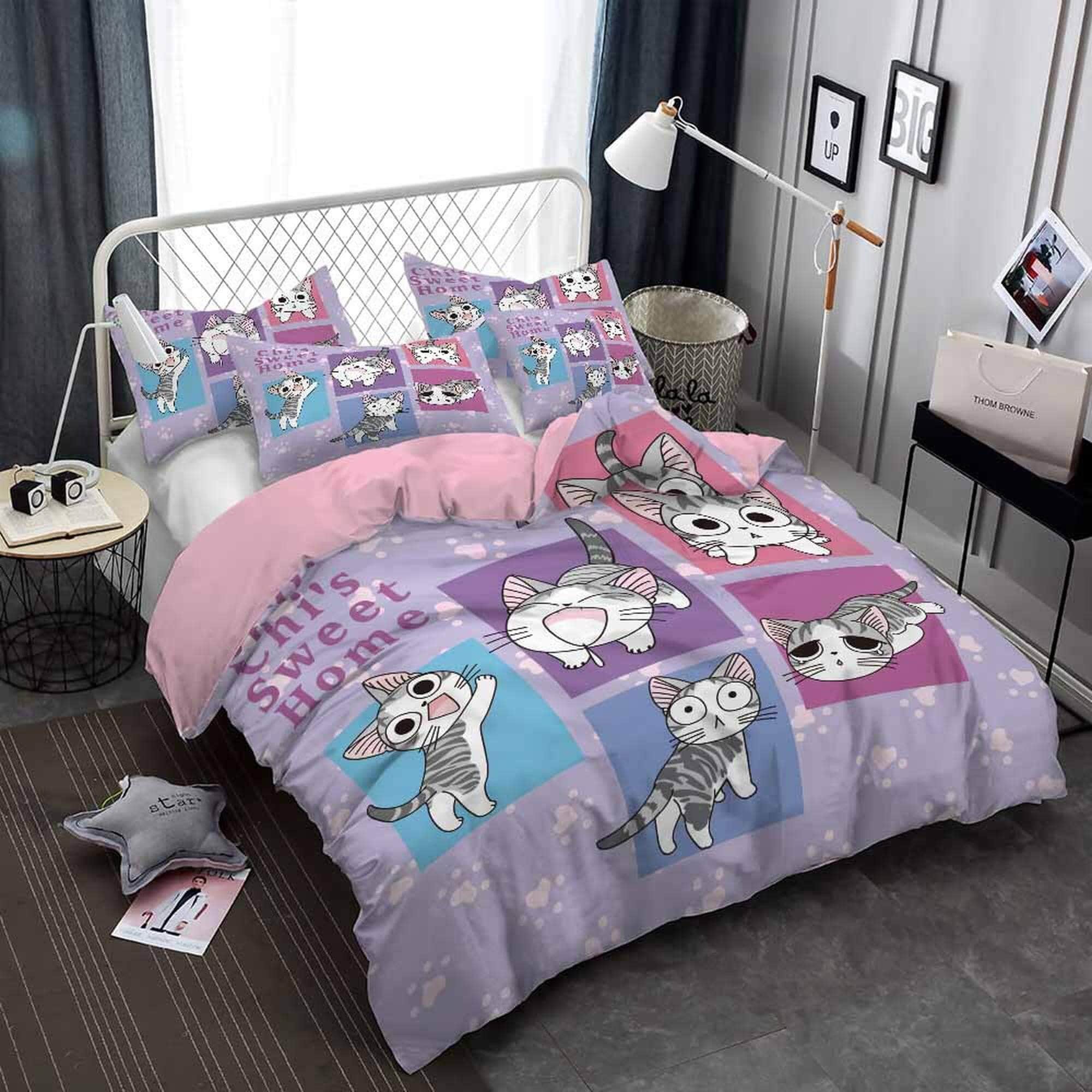 daintyduvet Funny cat bedding, toddler bedding, kids duvet cover set, gift for cat lovers, baby bedding, baby shower gift, purple bedding