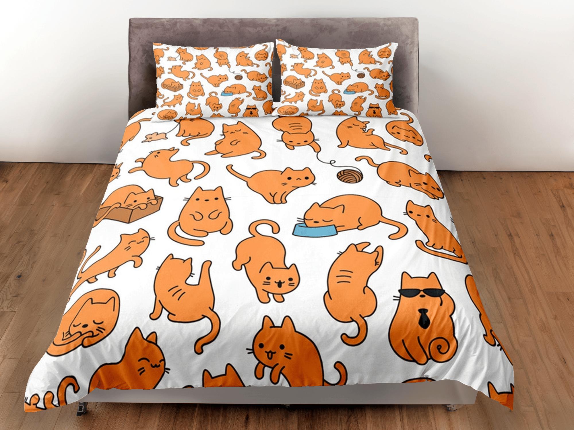 daintyduvet Funny Cats Duvet Cover Set Cute Bedspread Cat Dorm Bedding with Pillowcase, King Duvet Cover Full, Queen Comforter Set Bedding