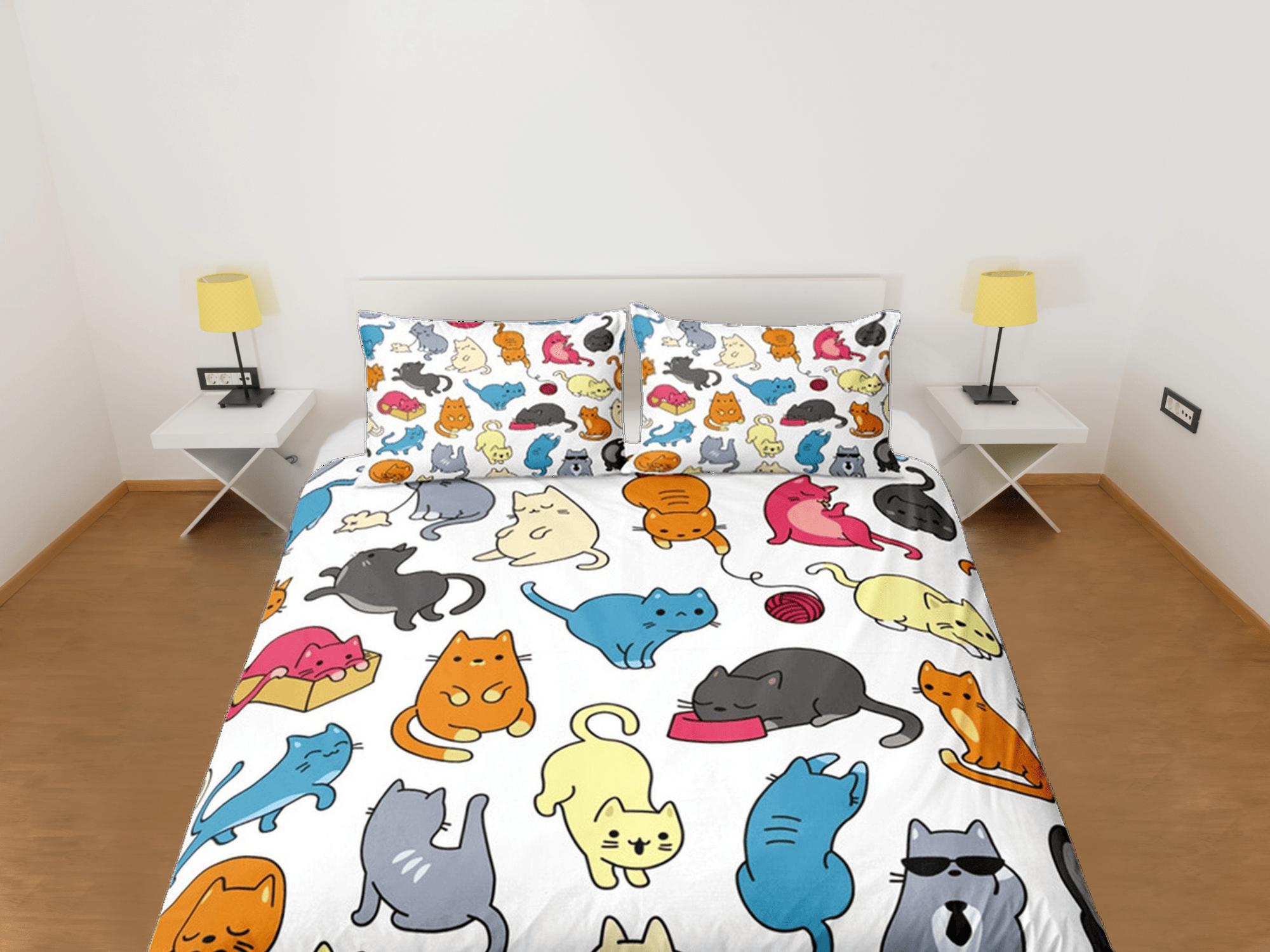 daintyduvet Funny Cats Duvet Cover Set Cute Bedspread, Colorful Kids Bedding Pillowcase Comforter Cover