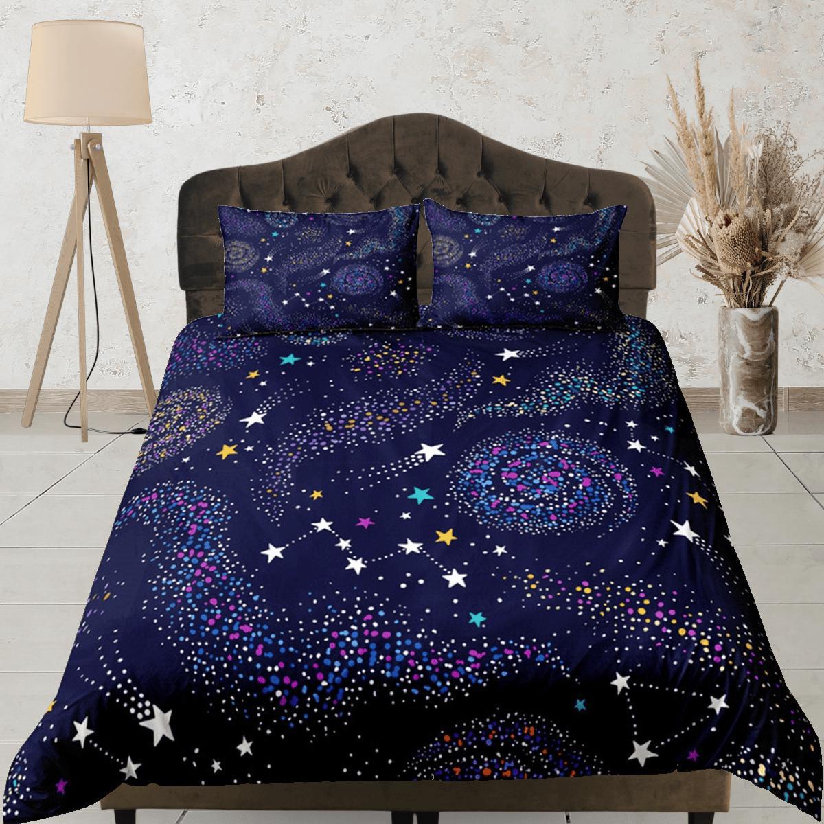 daintyduvet Galaxy Purple Duvet Cover Set Starry Night Bedspread, Dorm Bedding with Pillowcase