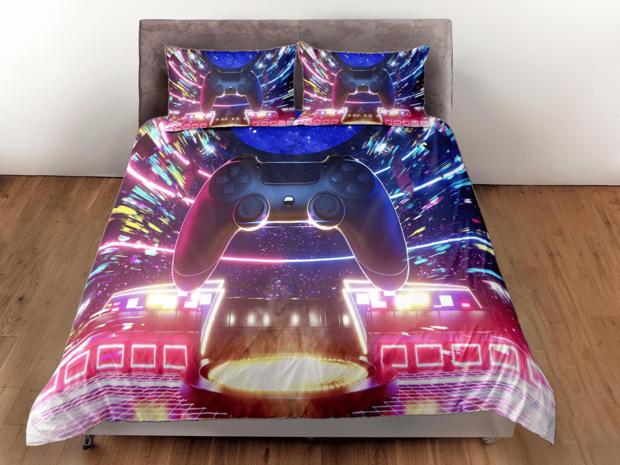 daintyduvet Gamer Neon Lights Duvet Cover Set Colorful Bedspread, Dorm Bedding with Pillowcase