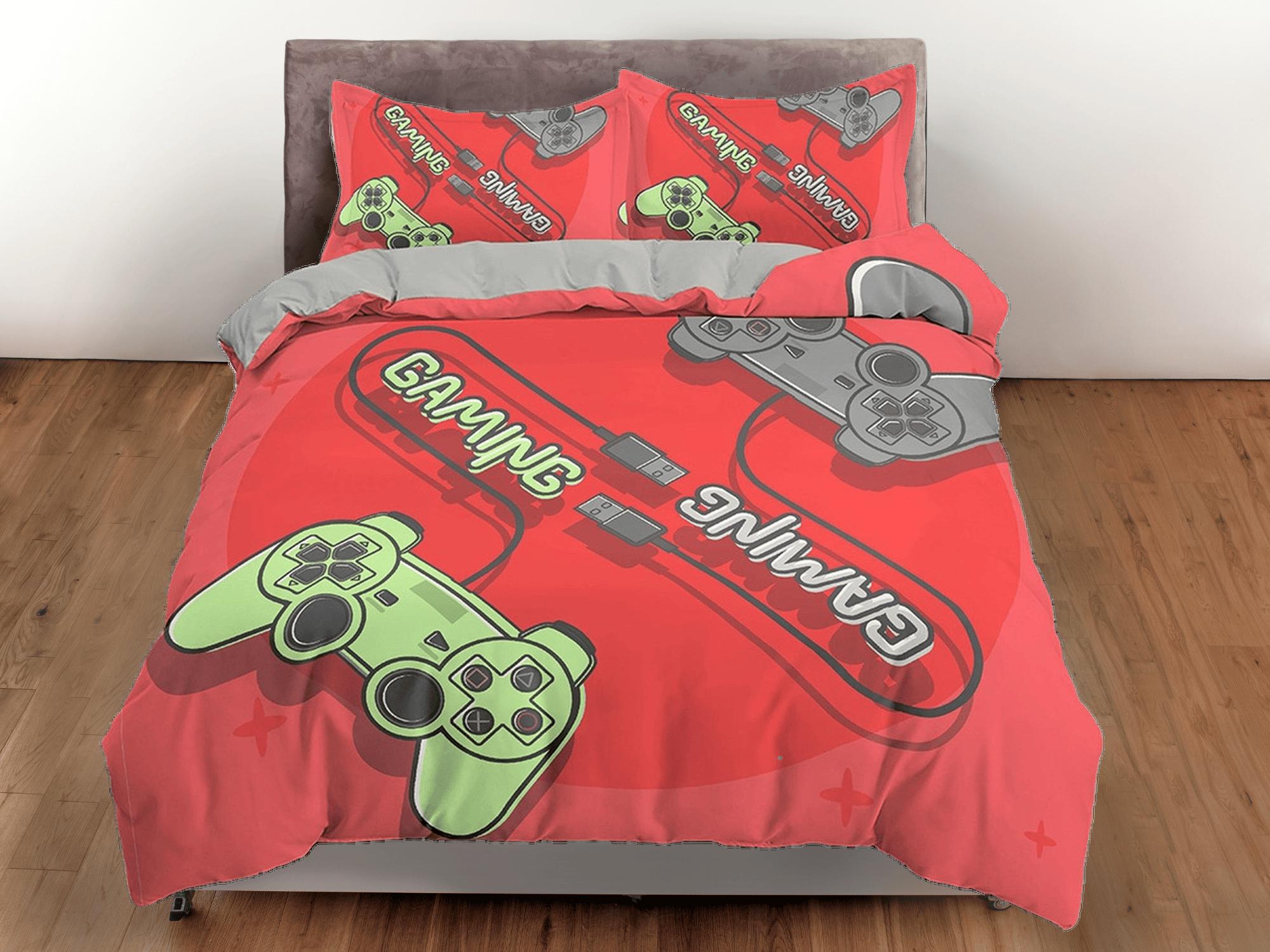 daintyduvet Gaming connection gamers bedding red duvet cover, video gamer boyfriend gift bedding set full king queen twin, boys bedroom, dorm bedding
