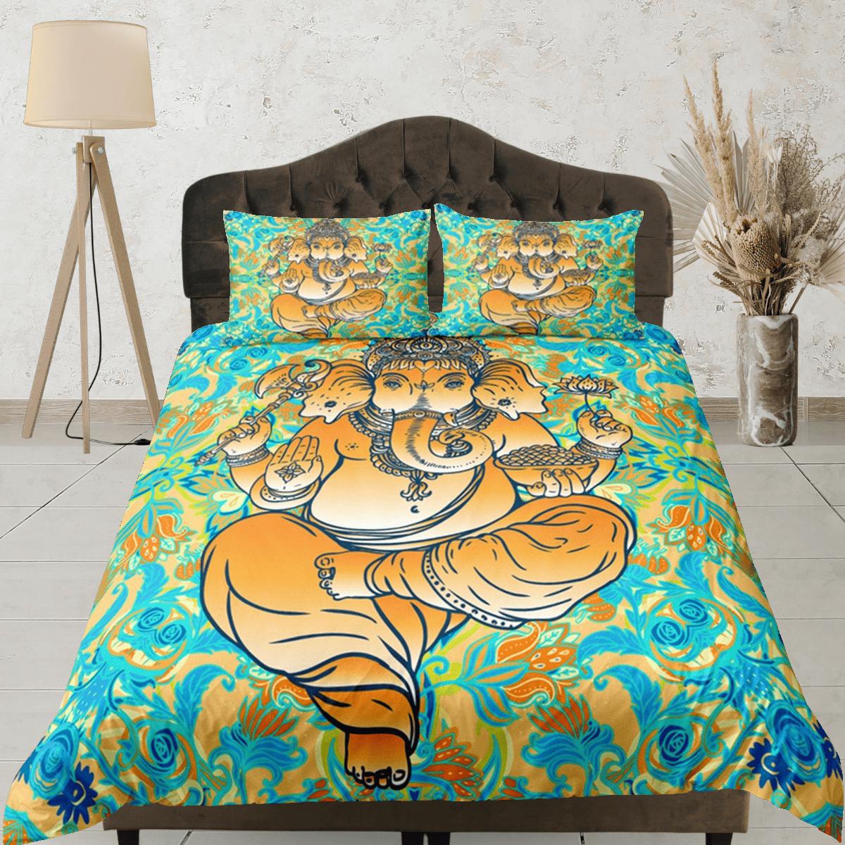daintyduvet Ganesha Green Duvet Cover Set Indian Decor, Bedspread Elephant Gift Bedding Comforter Cover Bedding