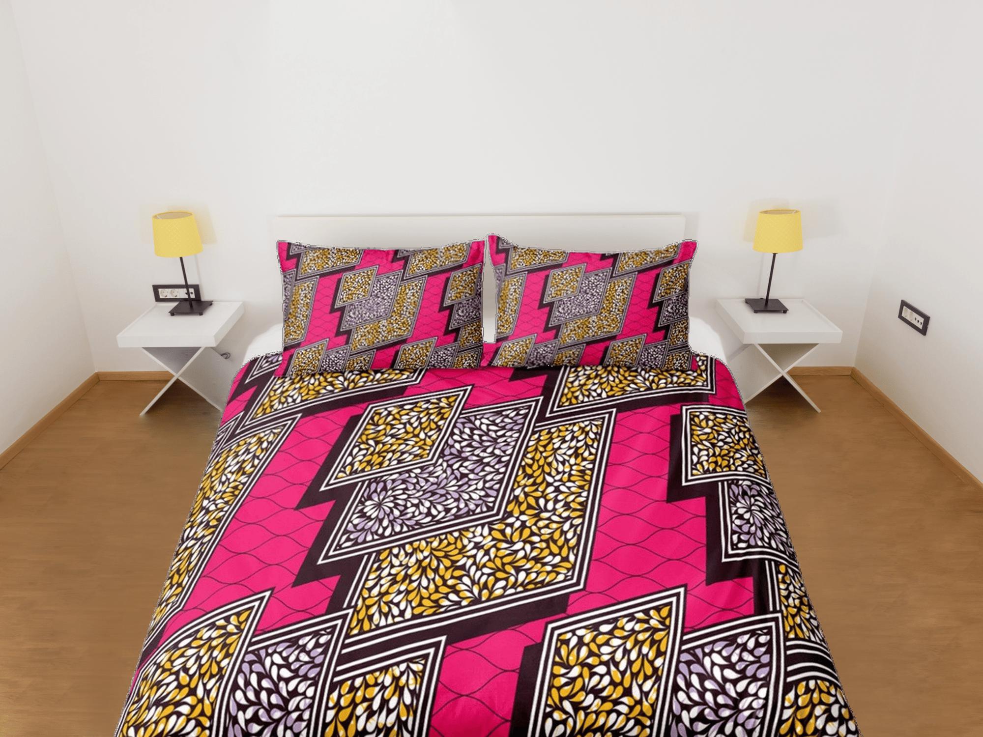 daintyduvet Geometric african pink bedding set duvet cover, boho bedding african ethnic tribal designs, afrocentric designer bedding, south african gift