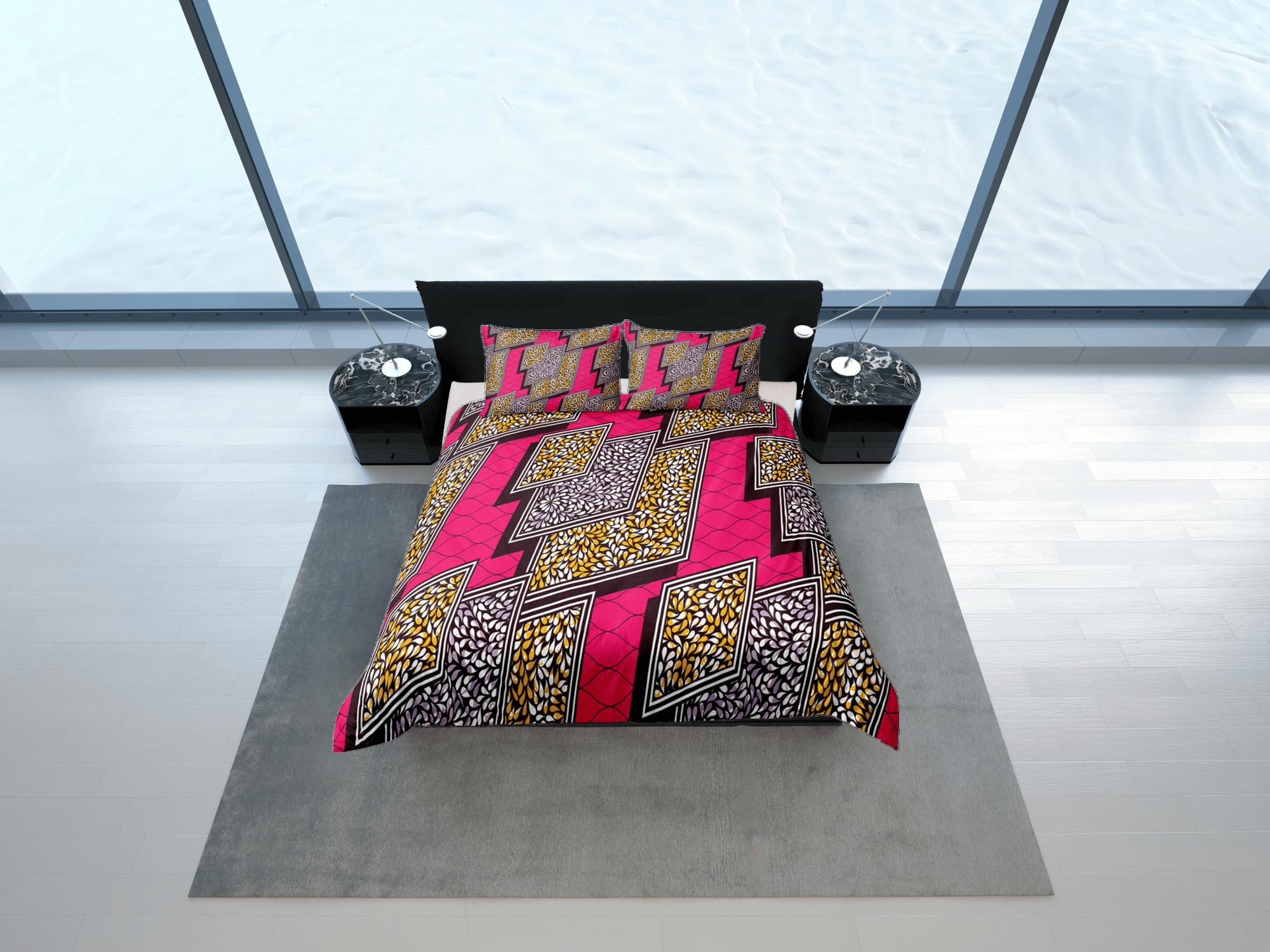 Geometric african pink bedding set duvet cover, boho bedding african e