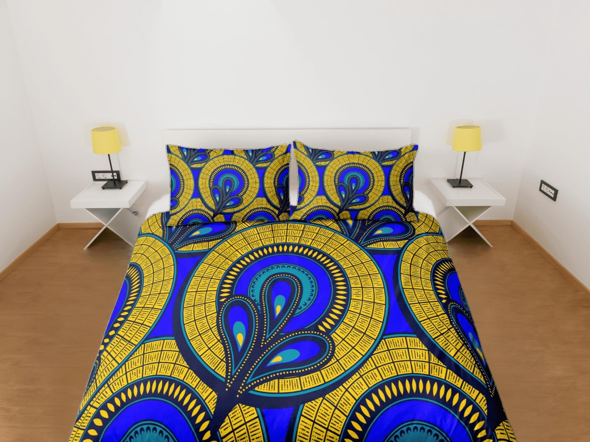daintyduvet Geometric circles african bedding set blue duvet cover, boho bedding ethnic tribal designs, afrocentric designer bedding, south african gift
