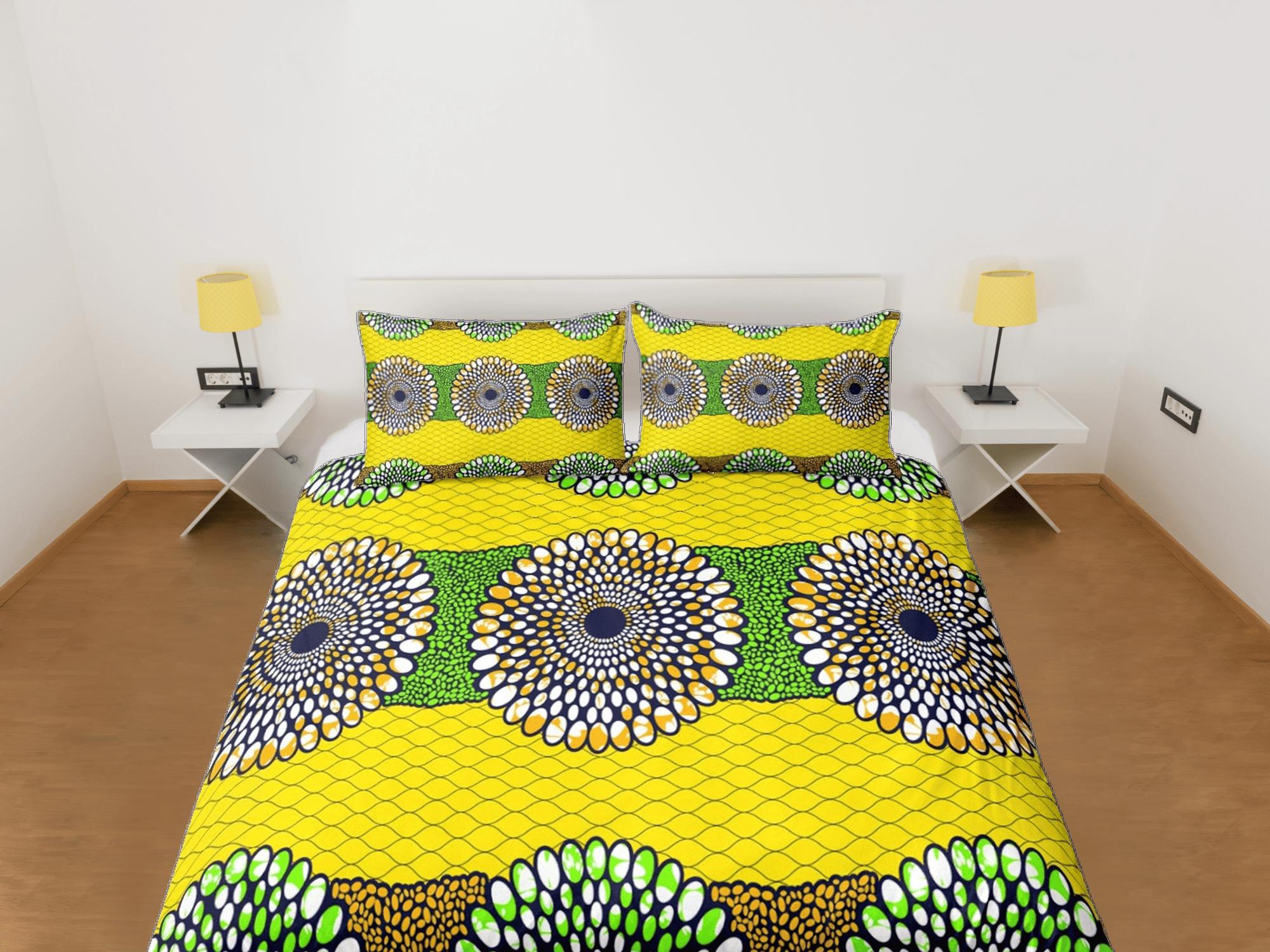 daintyduvet Geometric circles african yellow bedding set duvet cover, boho bedding ethnic tribal design, afrocentric designer bedding south african gift