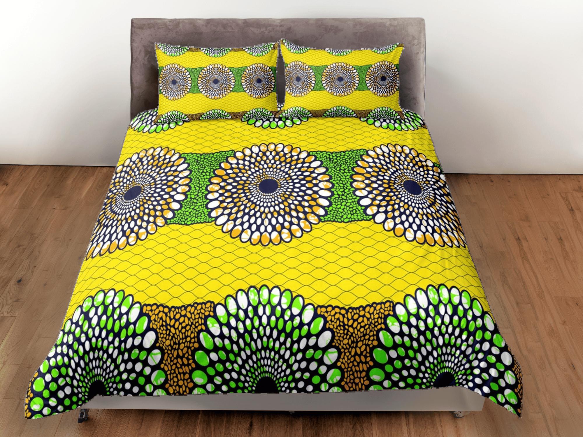 daintyduvet Geometric circles african yellow bedding set duvet cover, boho bedding ethnic tribal design, afrocentric designer bedding south african gift