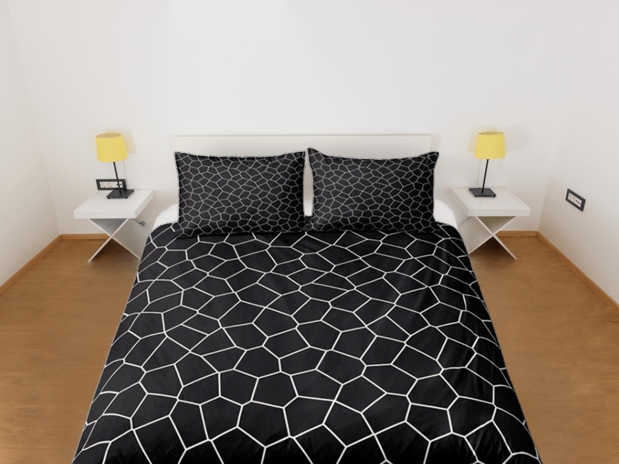 daintyduvet Geometric Polygon Pattern Black Duvet Cover Dorm Bedding Set Full Abstract Design Bedspread