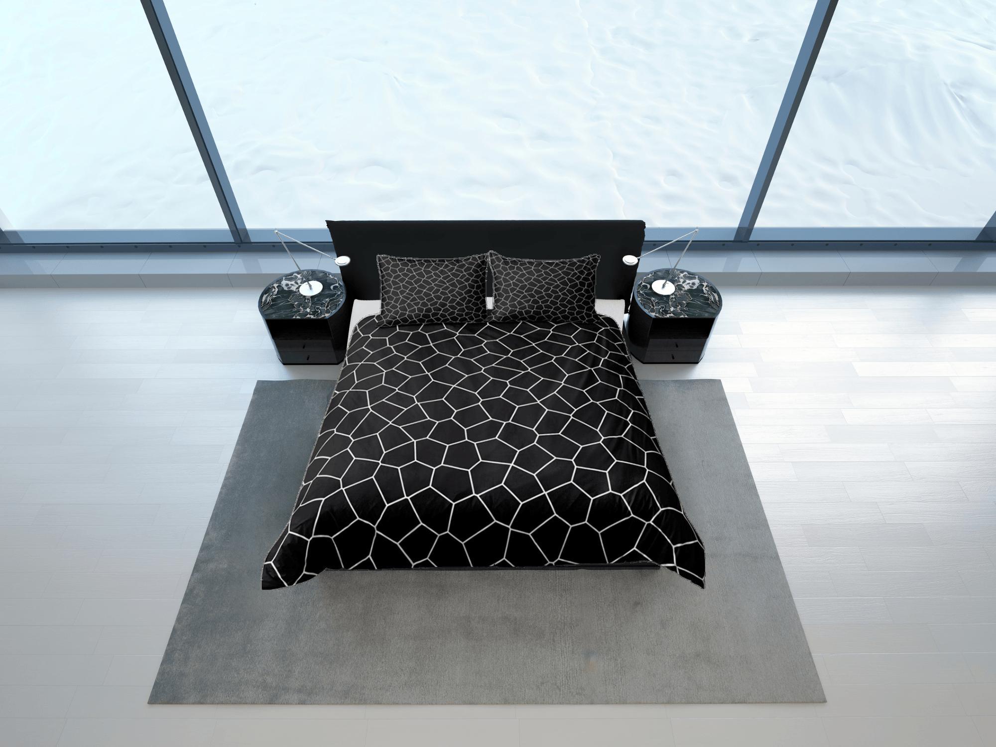 daintyduvet Geometric Polygon Pattern Black Duvet Cover Dorm Bedding Set Full Abstract Design Bedspread