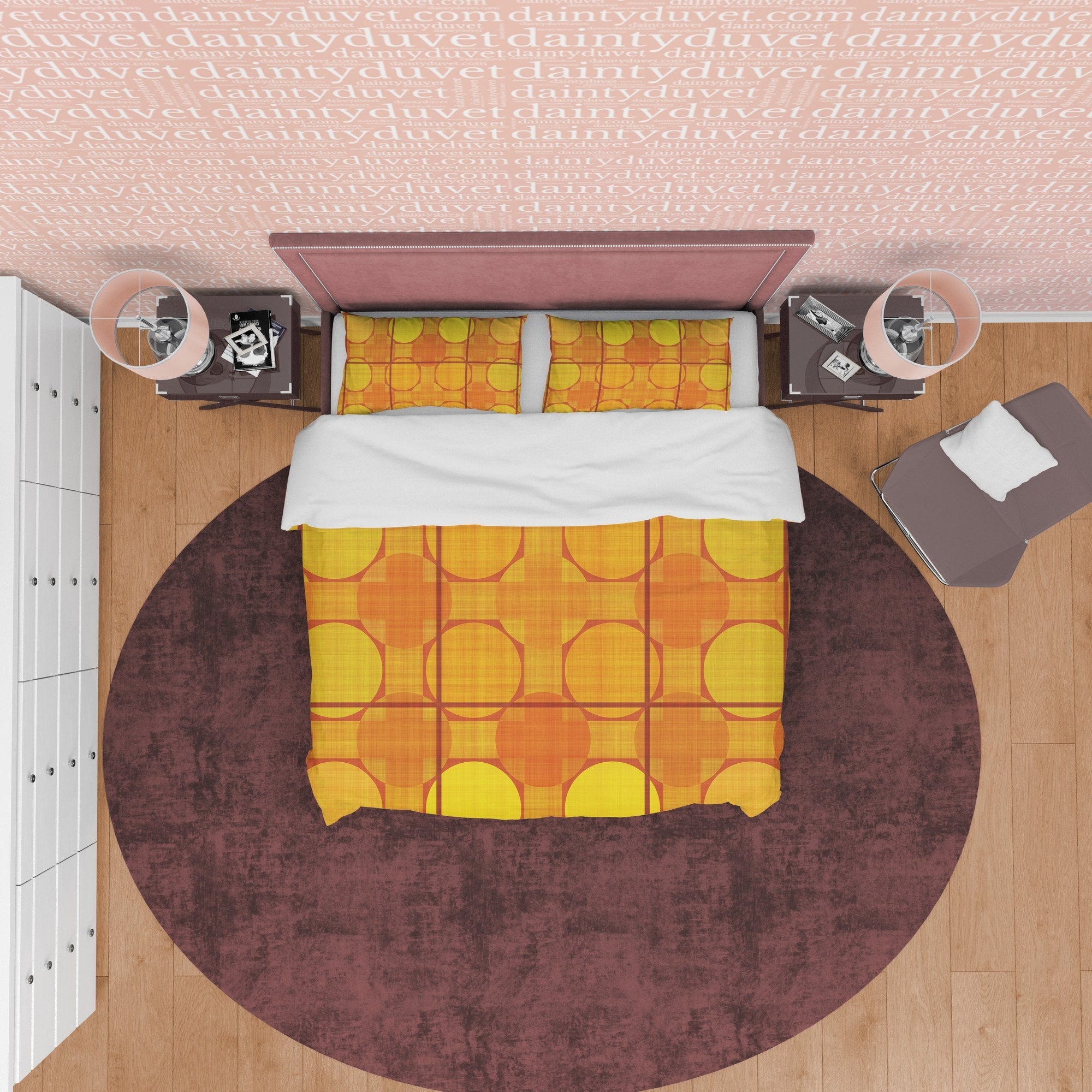 Geometric Yellow Orange Autumn Duvet Cover Fall Bedding Set, Boho Bedspread, Neutral Color Aesthetic Quilt Cover, Printed Bed Cover