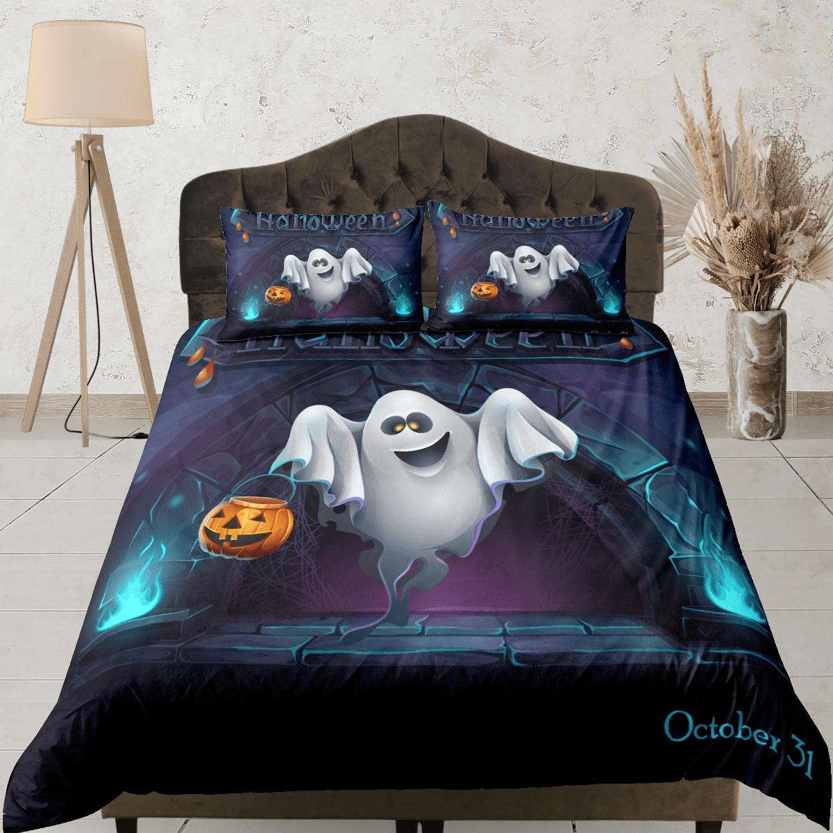 daintyduvet Ghost and pumpkin halloween bedding & pillowcase, gothic duvet cover, dorm bedding, goth decor toddler bedding, halloween gift