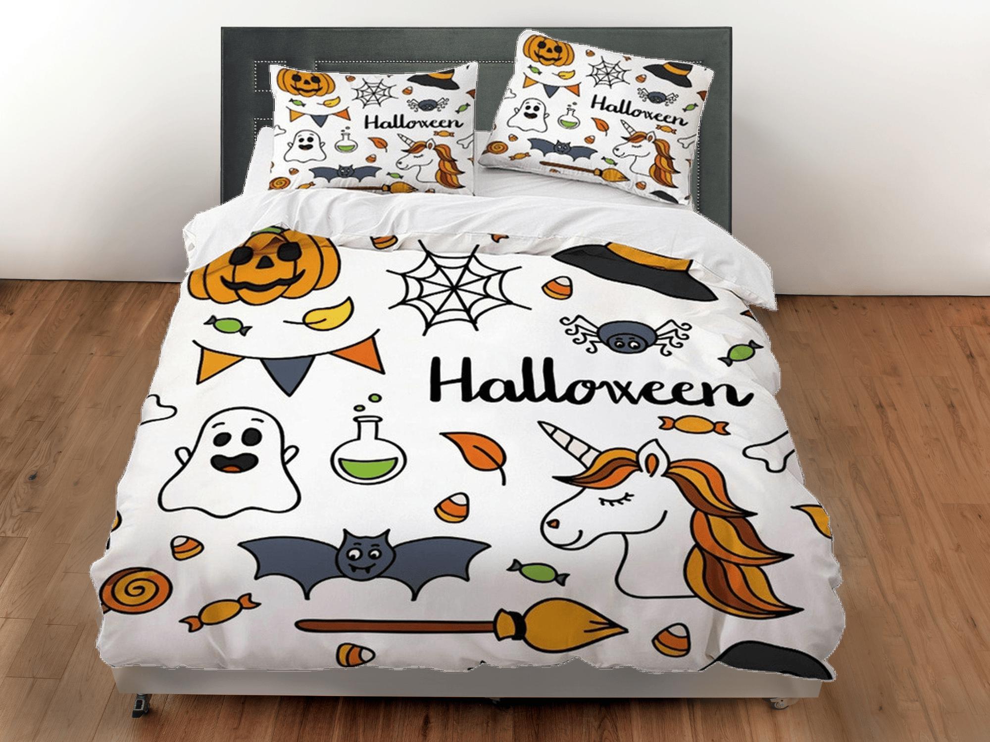 daintyduvet Ghost halloween unicorn pumpkin bedding & pillowcase, duvet cover set dorm bedding, halloween decor, nursery toddler bedding, halloween gift