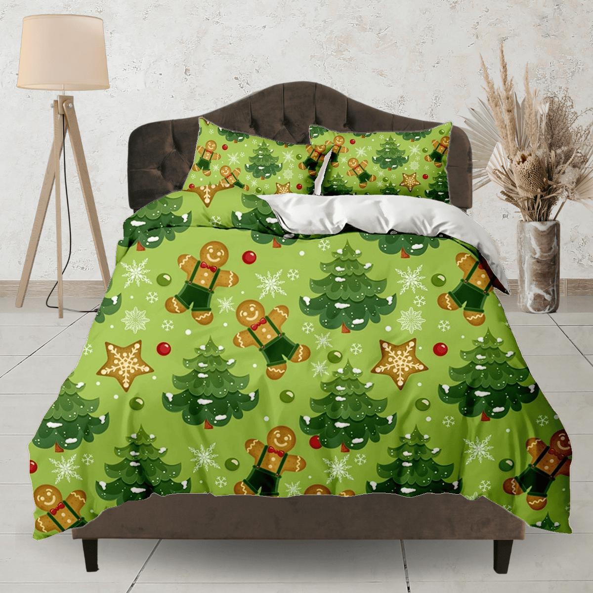 daintyduvet Gingerbread Christmas tree bedding & pillowcase holiday gift green duvet cover king queen full twin toddler bedding baby Christmas farmhouse