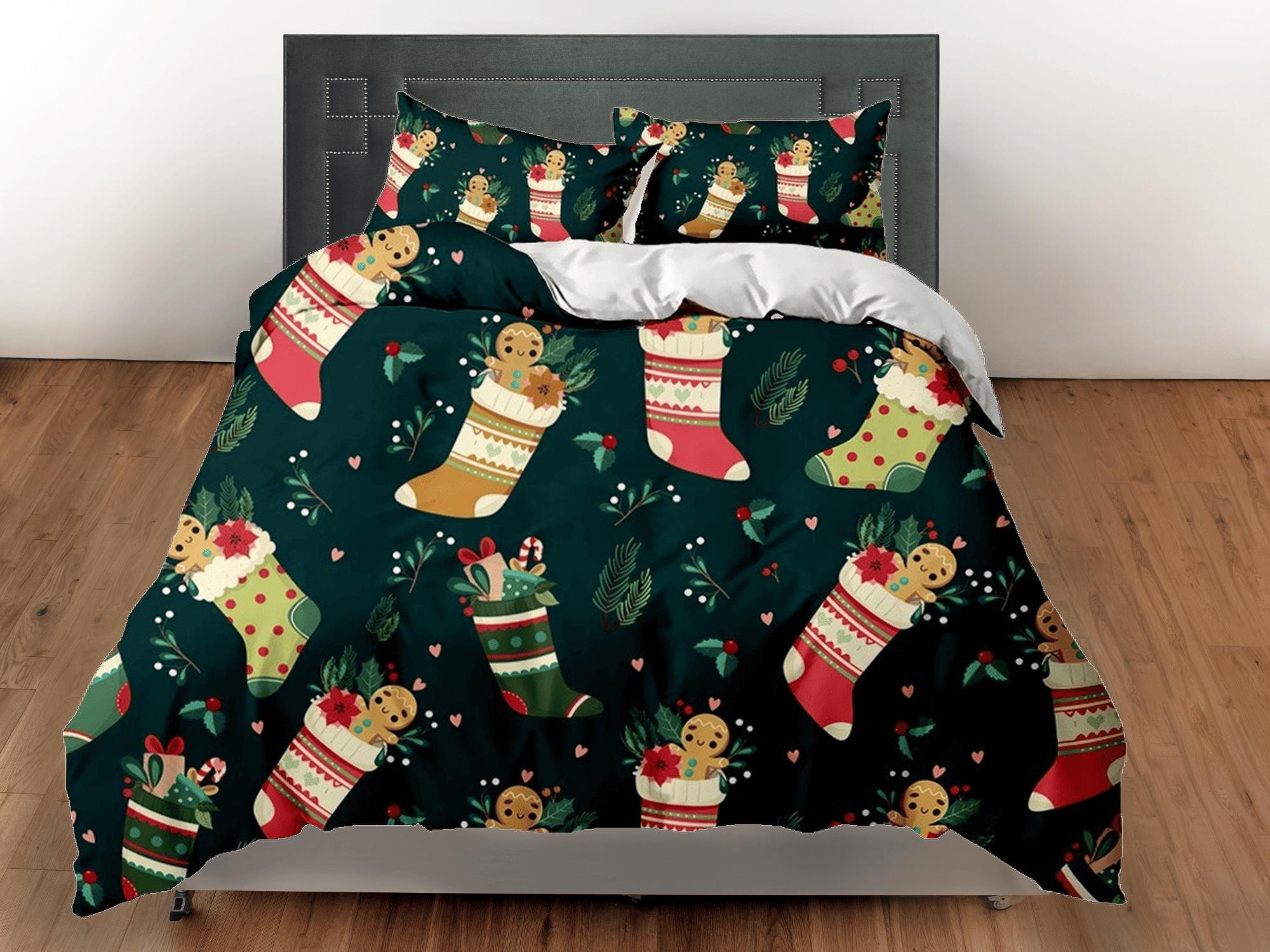 daintyduvet Gingerbread in Santa Claus Socks Christmas bedding & pillowcase holiday gift duvet cover king queen toddler bedding baby Christmas farmhouse